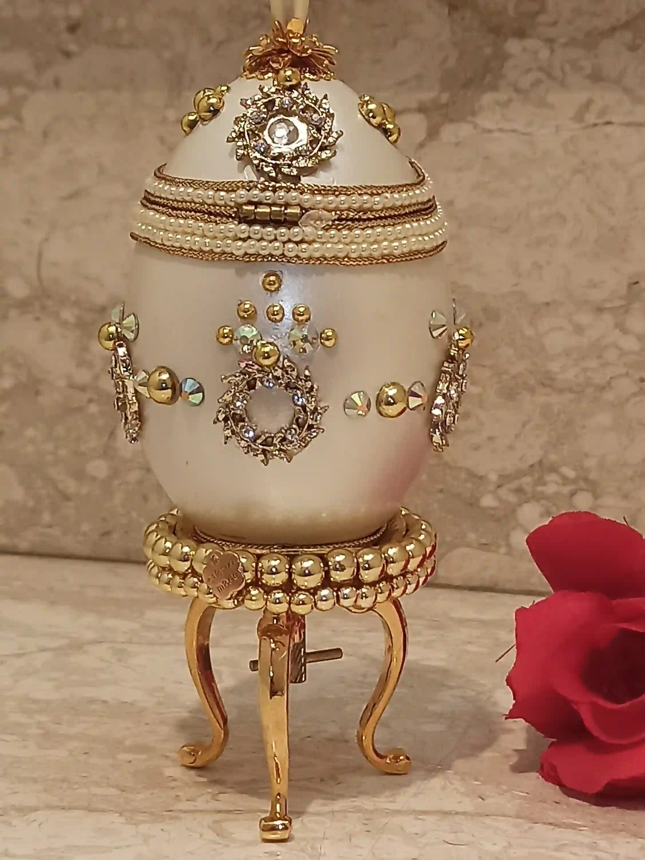 Famous Faberge style egg Wreath Ornament MUSIC Jewelry Box Gift 1996 ONLYONEOF Collectors Jewelry box DESIGNER Faberge egg 24kGold 