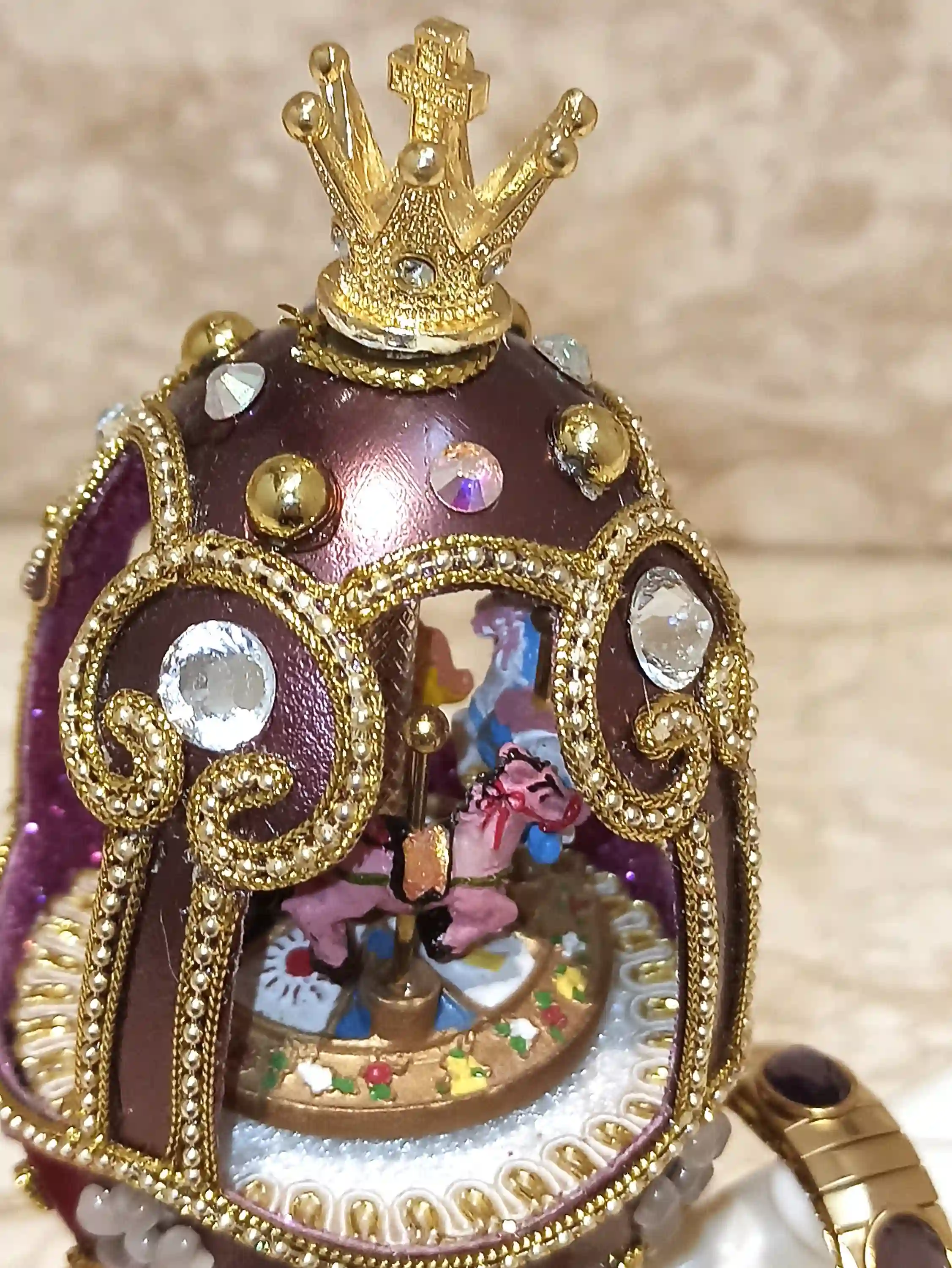 One Of a Kind - Faberge Egg style Musical Carousel Horse Faberge NECKLACE - Amethyst BRACELET- Purple Faberge egg 24k Handmade Faberge Egg 