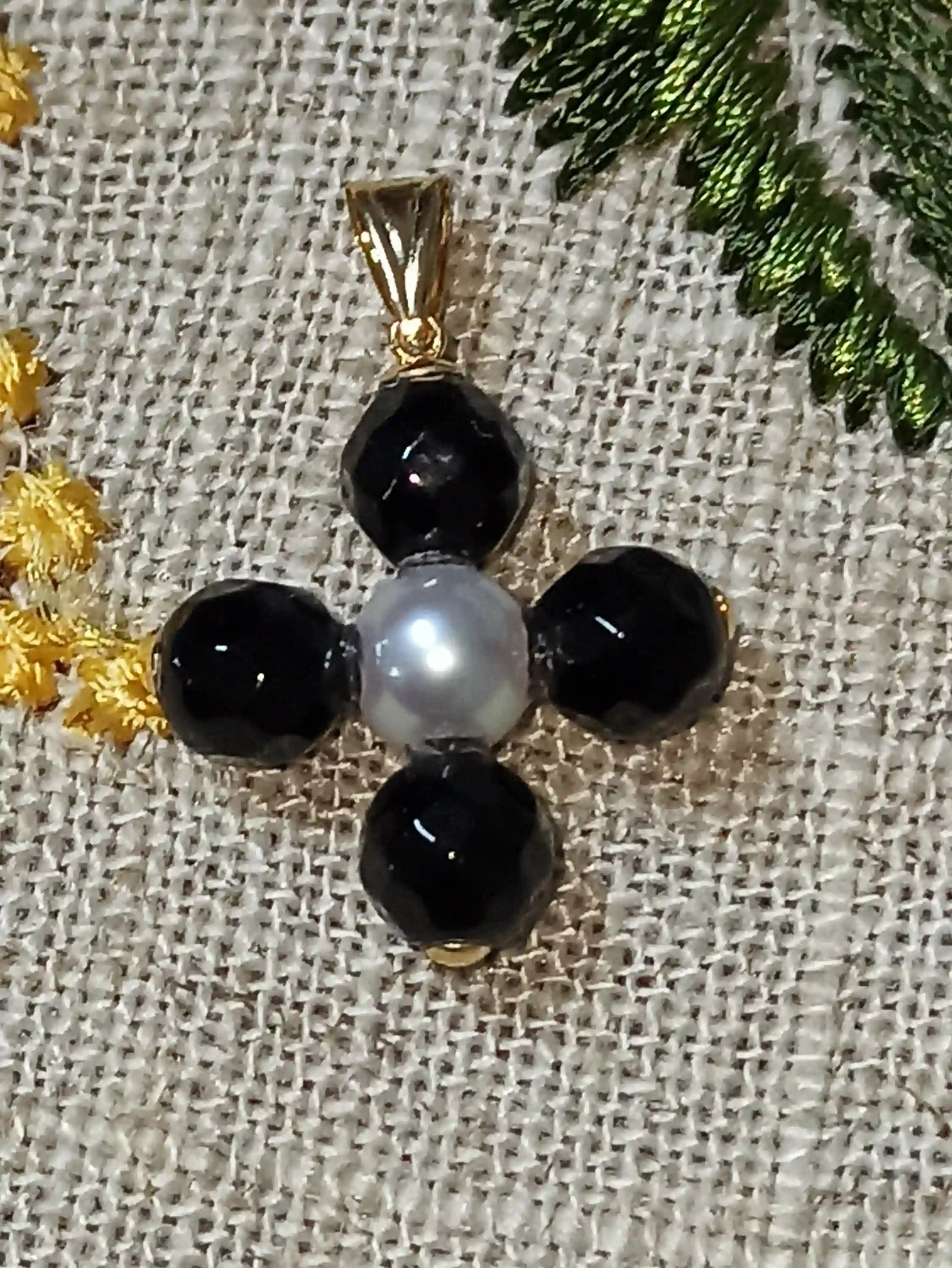 Graduation Cross Pearl for Jewelry 18k GOLD Pendant Cross Crucifix for girlfriend Birthday Christian Cross ONYX GEMSTONE Cross Jewelry women 
