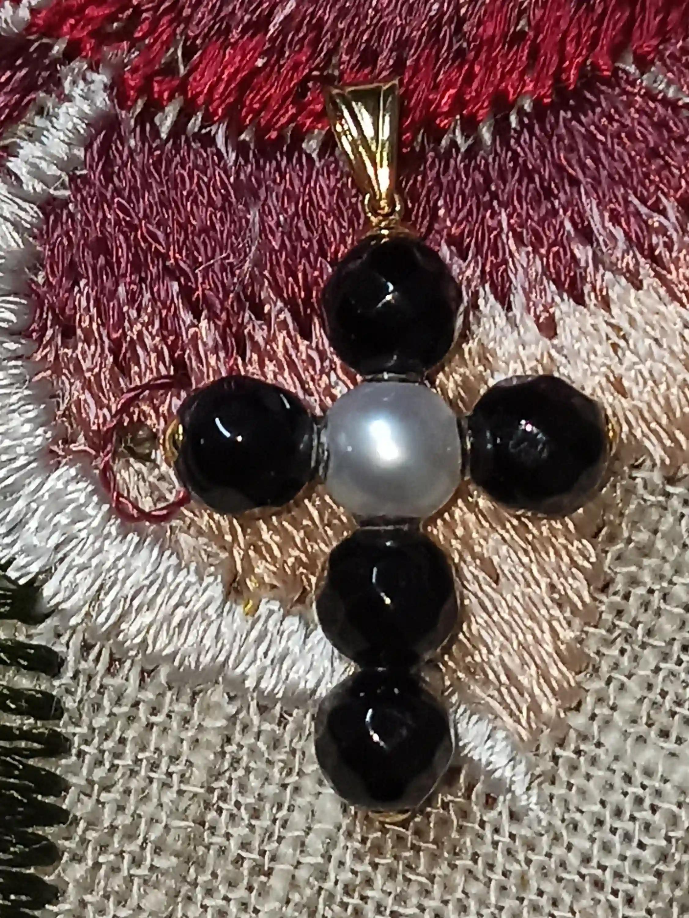 Cross,18k GOLD Cross,Gold Black PEARL Cross,Christian Mothers Day Gift,Cross for Mom,Black Cross pendant,Gold Pearl Cross,Christian Mom Gift 