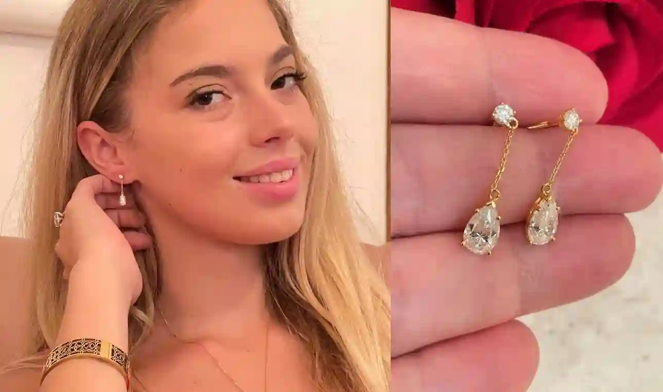 Solid Yellow Gold 18k Diamond Earrings Tear Drop Diamond Dangle Diamond Drop Earrings Daughter Bridal Shower Gift Solitaire Diamond 2ct 