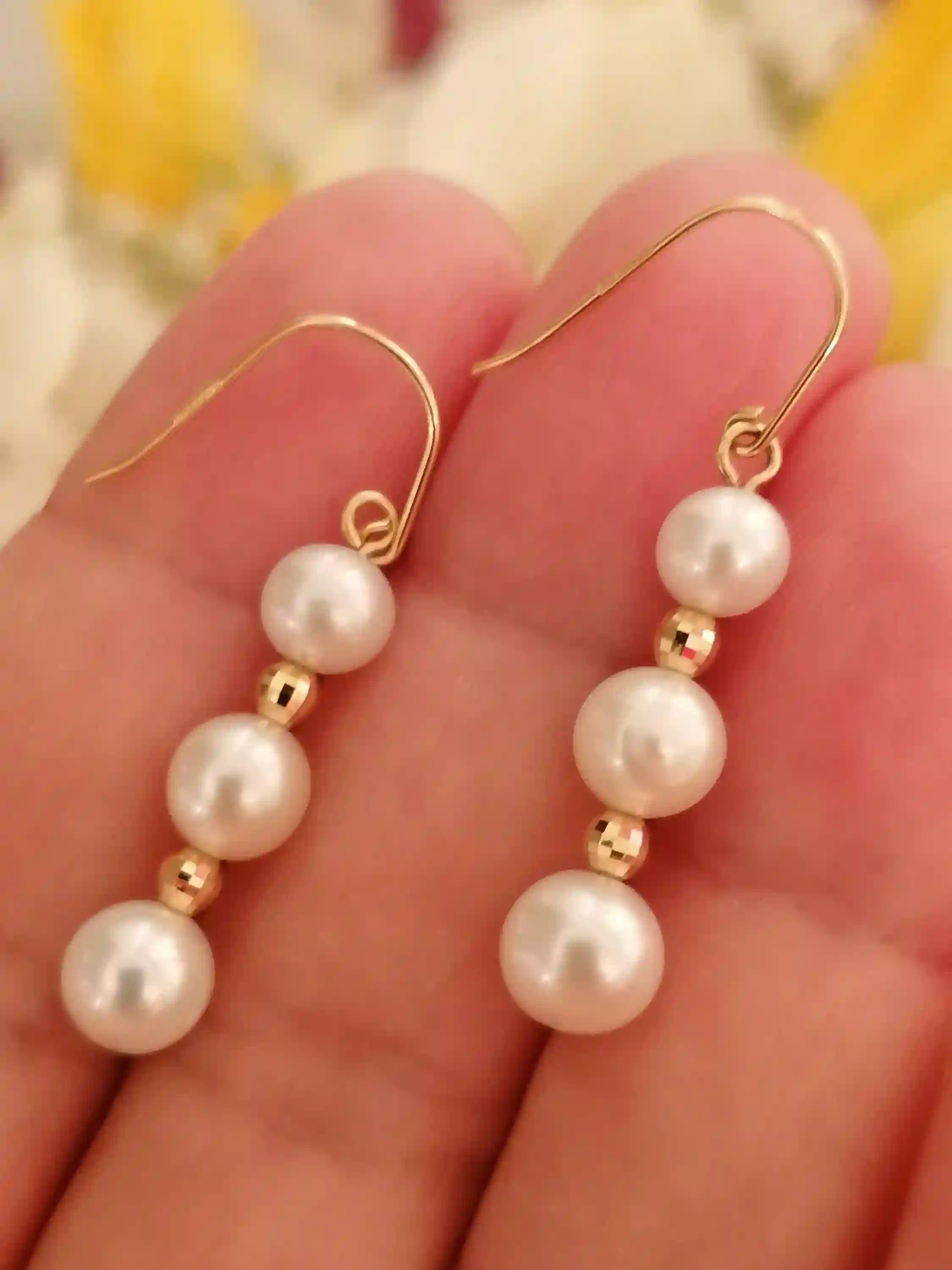 Akoya Pearl Drop Earrings 18k solid GOLD gift for bride Genuine Japanese CULTURED Akoya Sea water Pearl Wedding Earrings/Akoya Pearl Earring 
