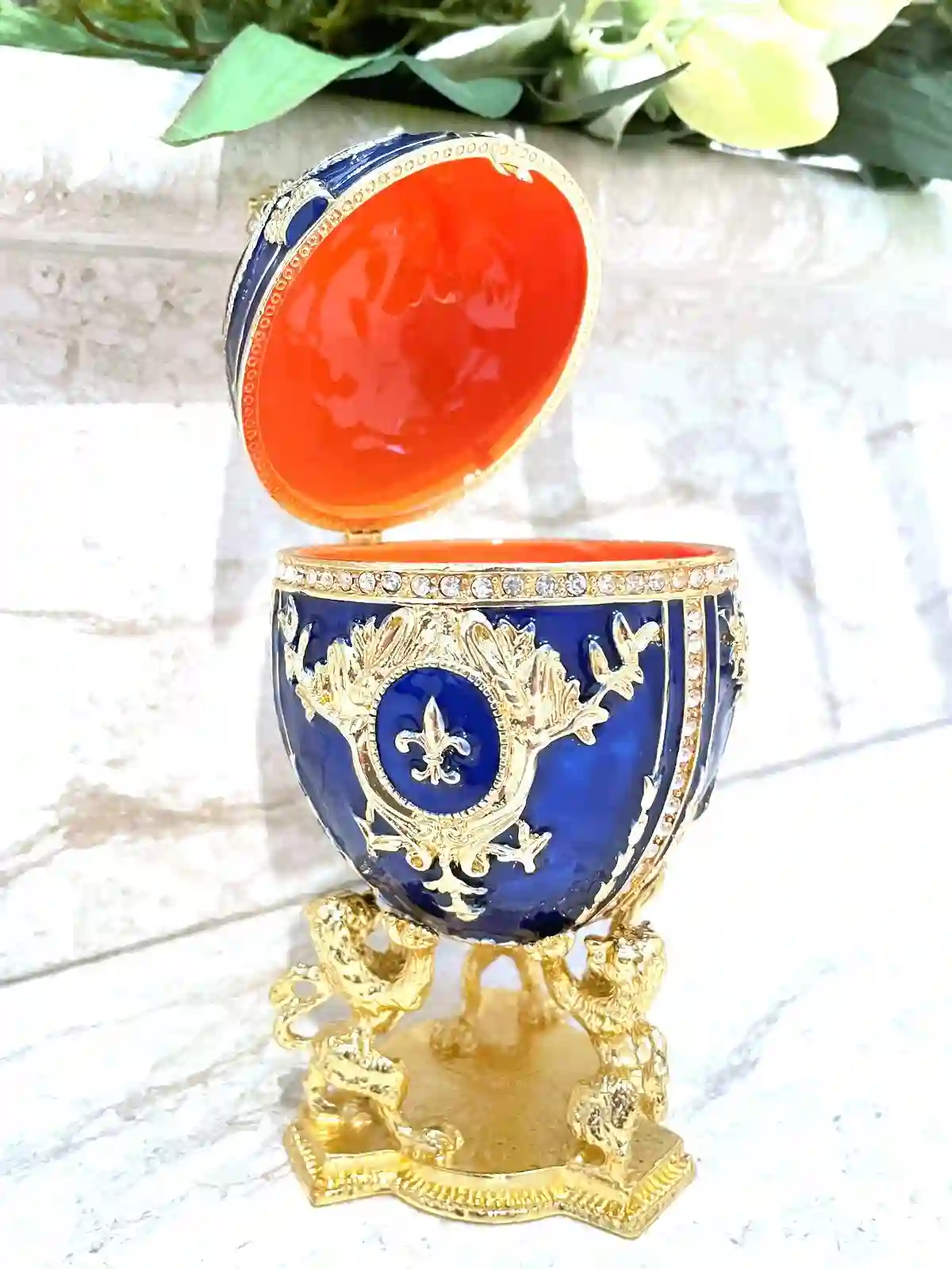Sapphire Blue Faberge egg Pendant egg & Faberge egg Style Decorative Boxes, Faberge,Something Blue Wedding gift,24kGold 200Crystals HANDMADE 