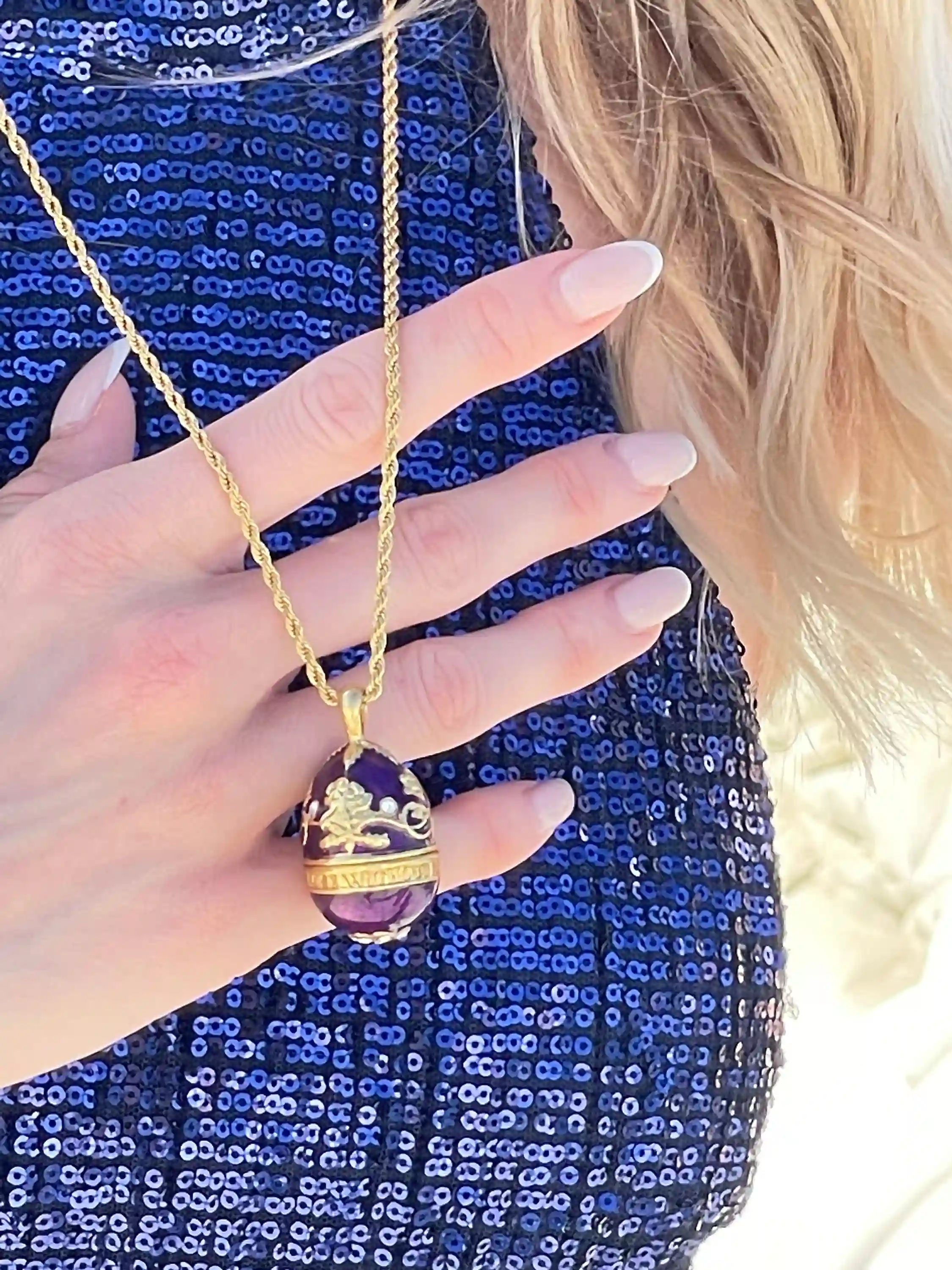 Designer, Faberge egg Necklace, Faberge Pendant, Amethyst Diamond Pendant, 114 Austrian Crystals HANDMADE Jewelry Birthday Christmas present 