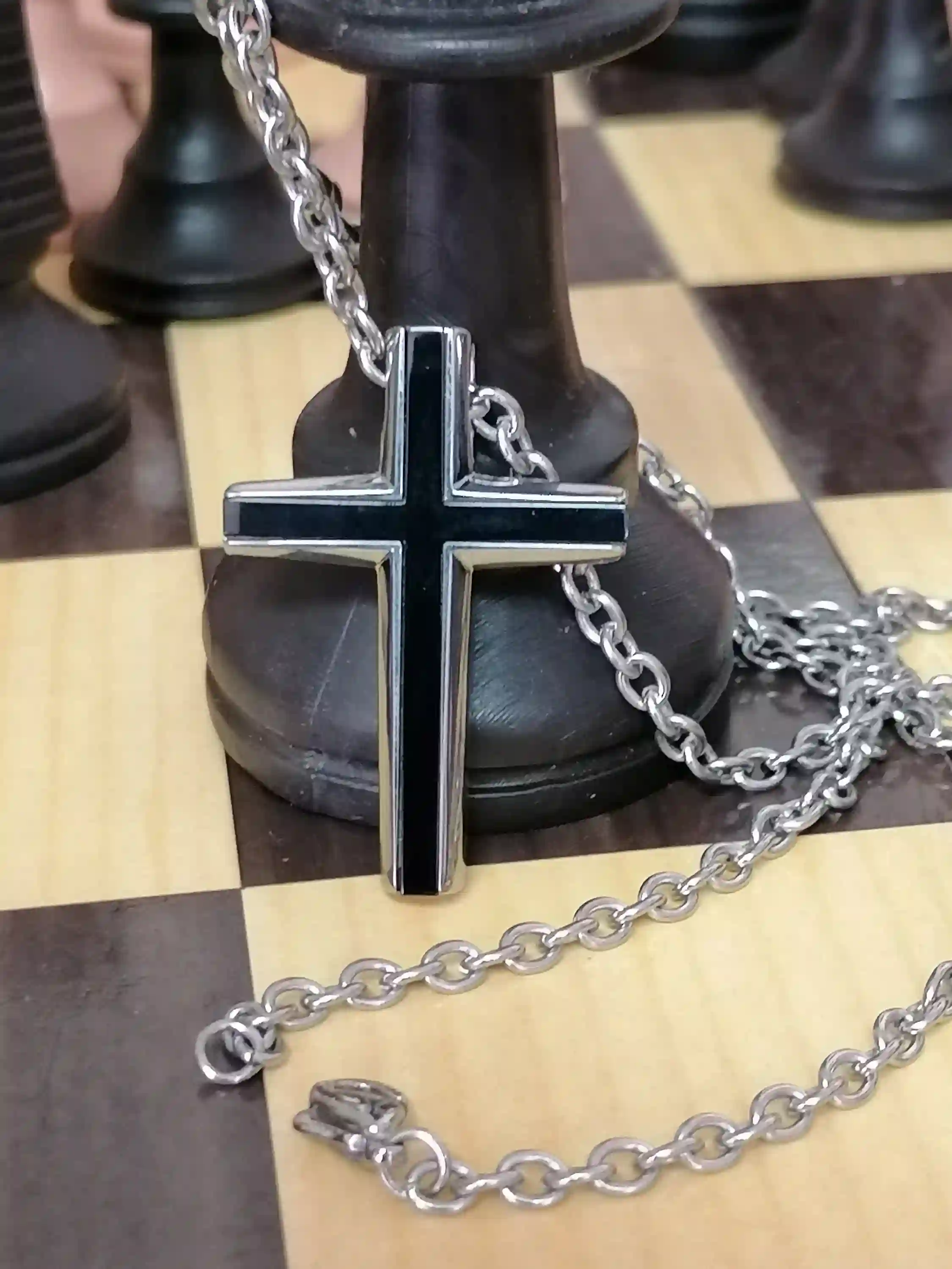 Masculine cross/First Communion Cross necklace men Gift for him ONYX jewelry/Religious pendant necklace Solid Surgical stainless steel HAMDE 