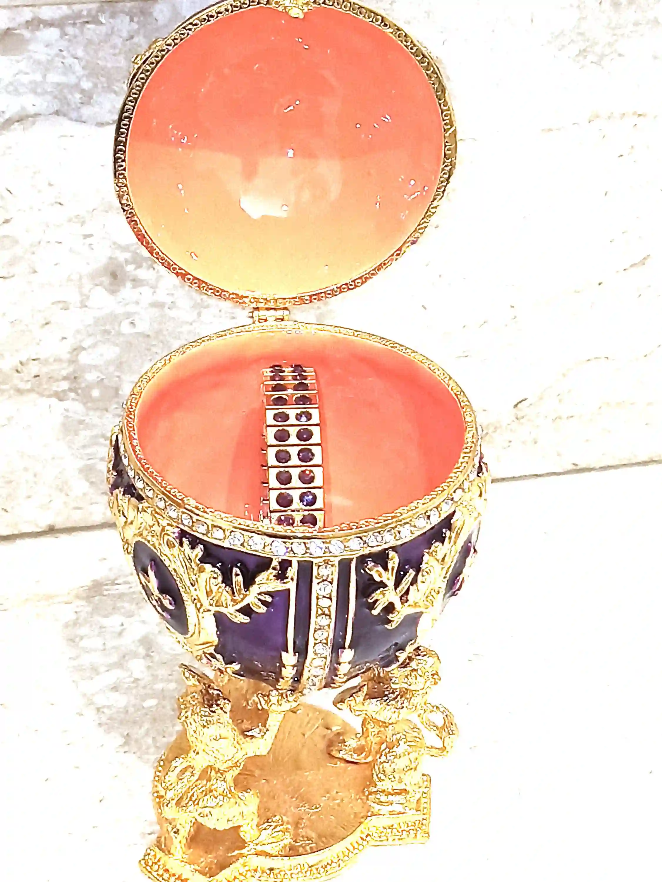 Royal Purple Faberge Egg style 24KGOLD 4ct Collectors Egg Fabrege Jewelry Box Faberge Egg Trinket Box HAND Decorated with 200 Austrian Crys 