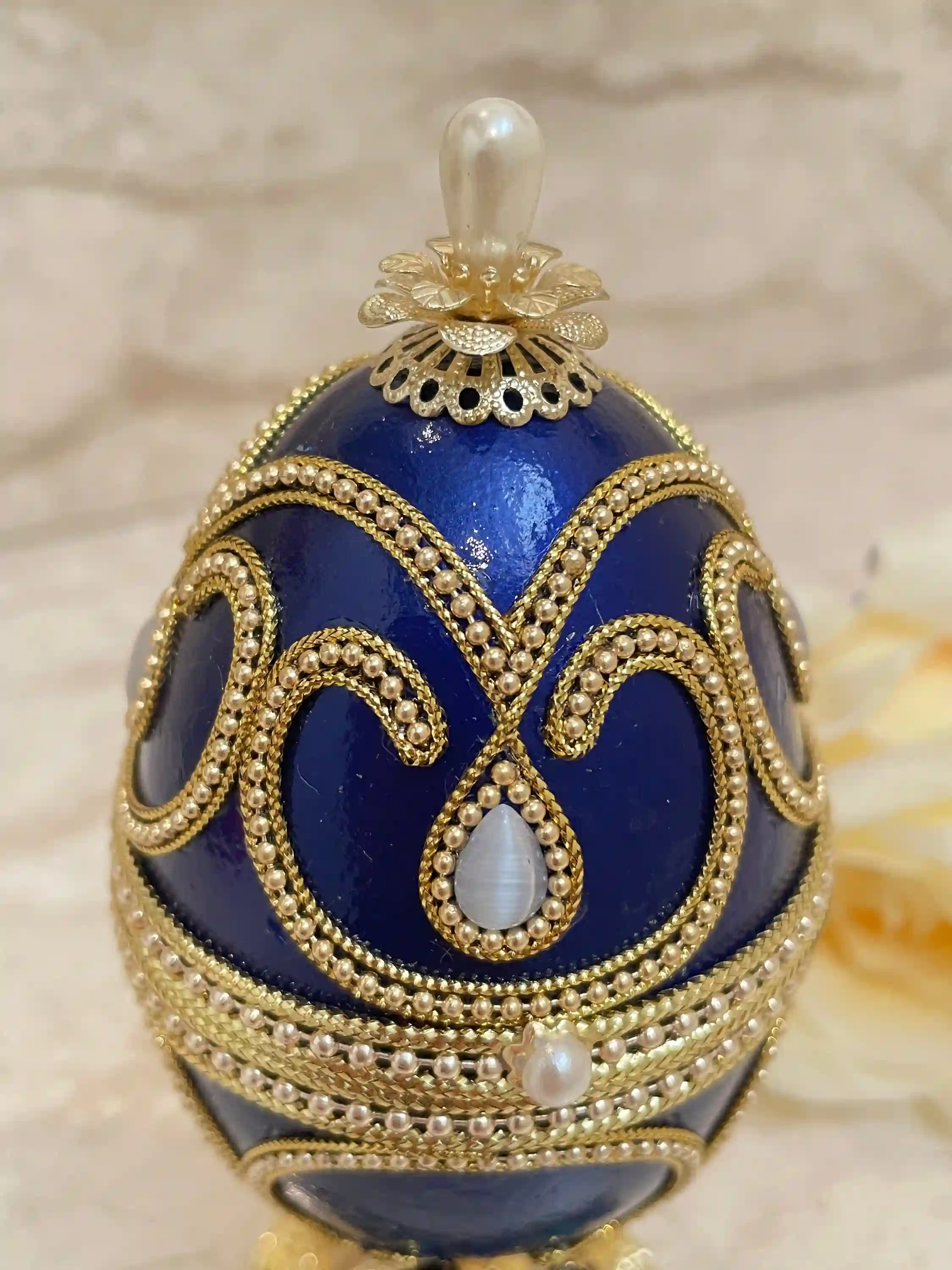 Blue Faberge-Style Egg - Faberge Egg Music Box & Faberge Egg Pendant Handmade Egg Necklace jewelry - Something blue gifts for bride - Home Decor 