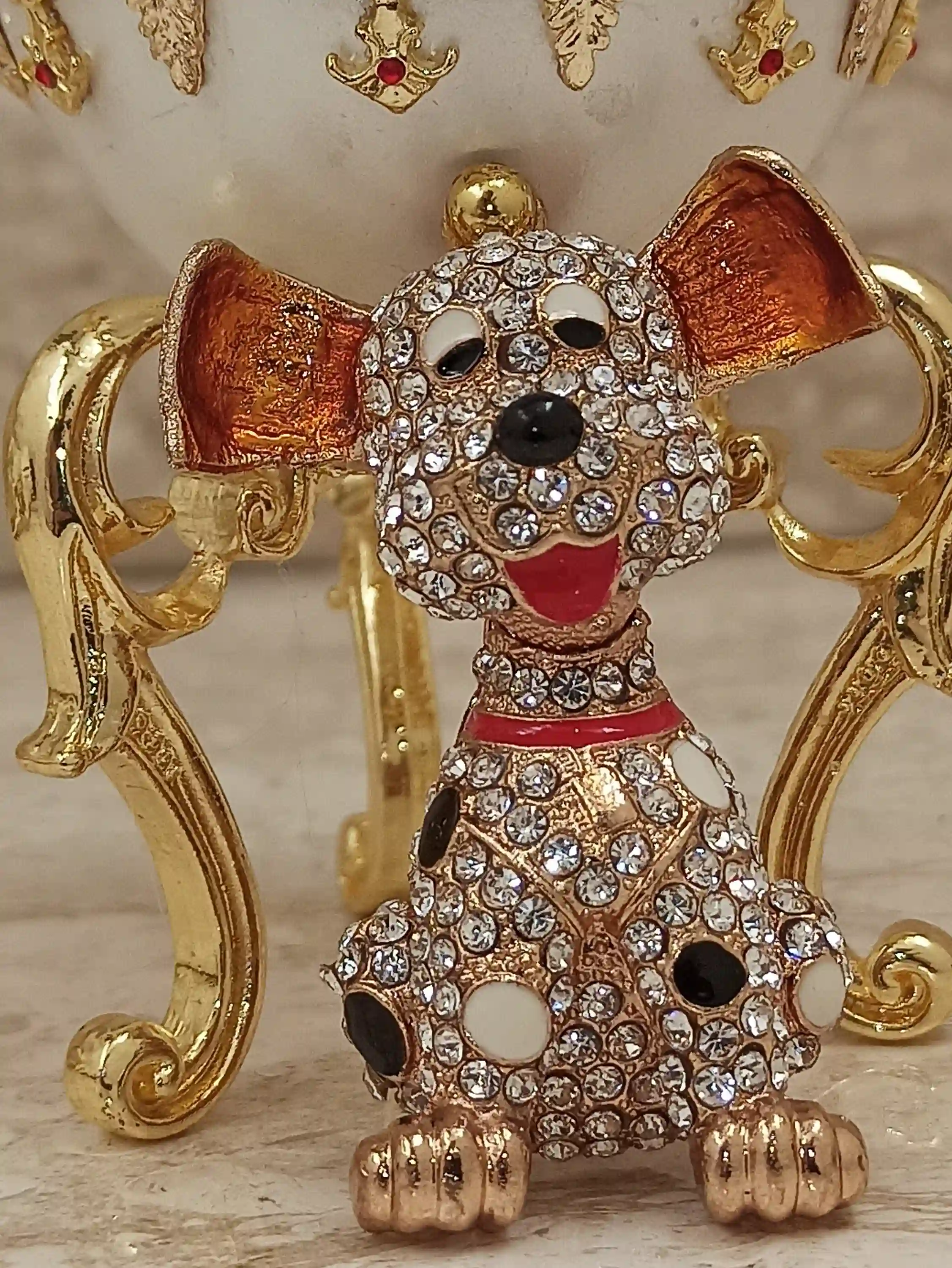 Dog Lover Gift-Dog Music box-ONLYONEOF-FABERGE Animal Music Box -Dog Owner Gift-HANDCARVED Natural Egg 24kt Gold 400 Handset AustrianCrystal 