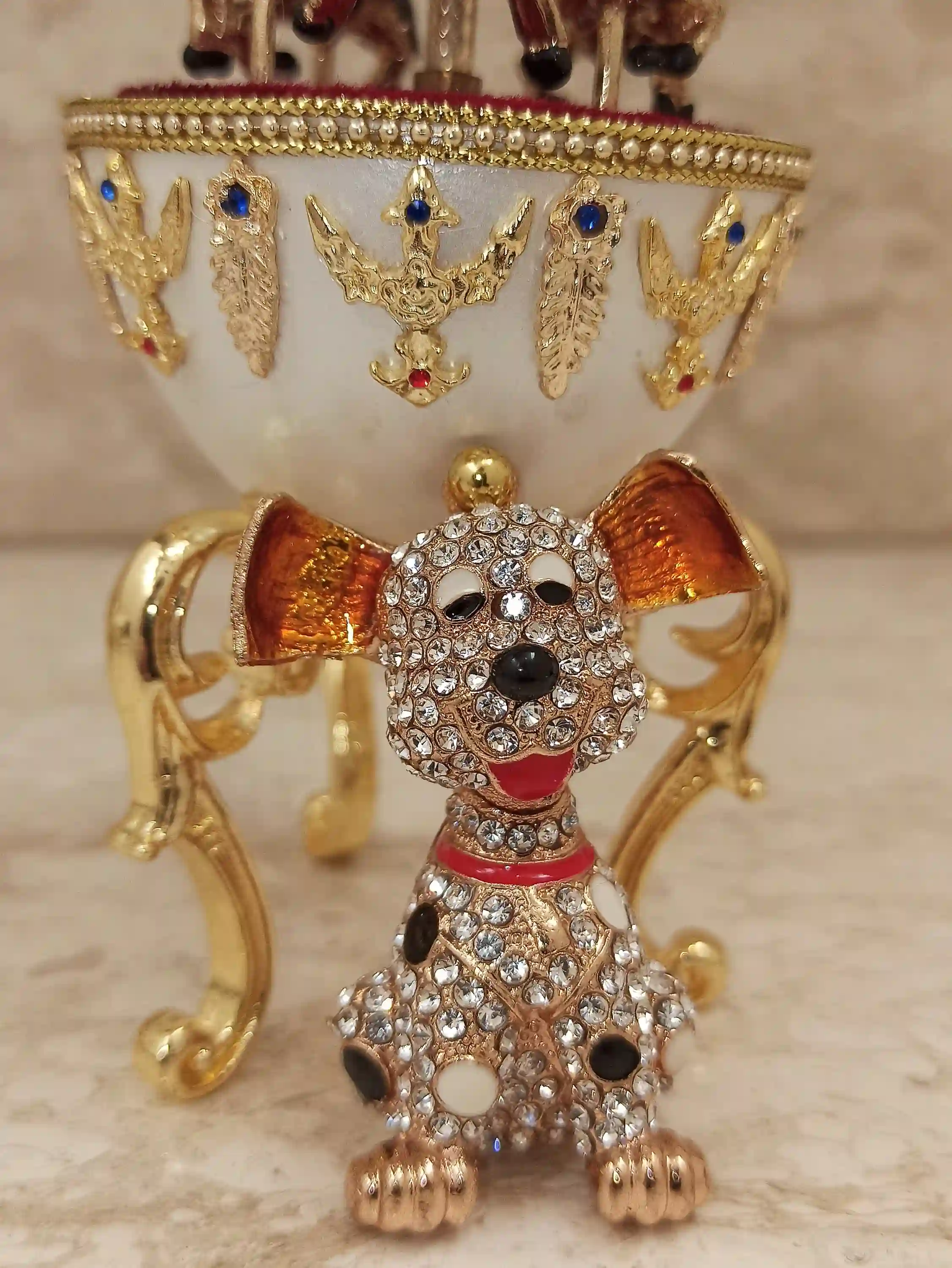 Dog Lover Gift-Dog Music box-ONLYONEOF-FABERGE Animal Music Box -Dog Owner Gift-HANDCARVED Natural Egg 24kt Gold 400 Handset AustrianCrystal 