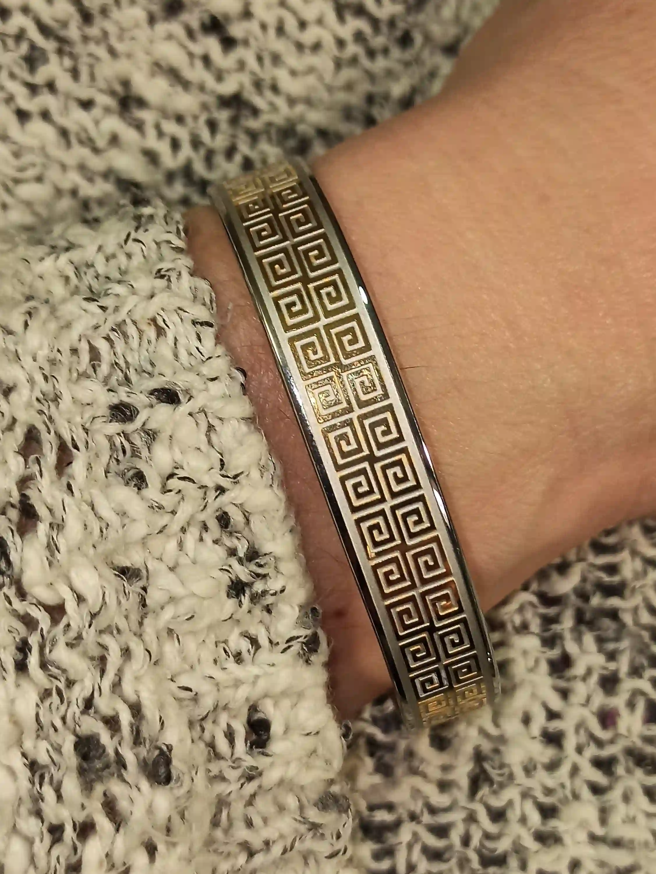 Silver Bangle Bracelet for women/Greek Key Bracelet/Meander Bracelet/Greek Key Bangle/Greek Jewelry/Birthday Gift for Her Friend Teacher mum 