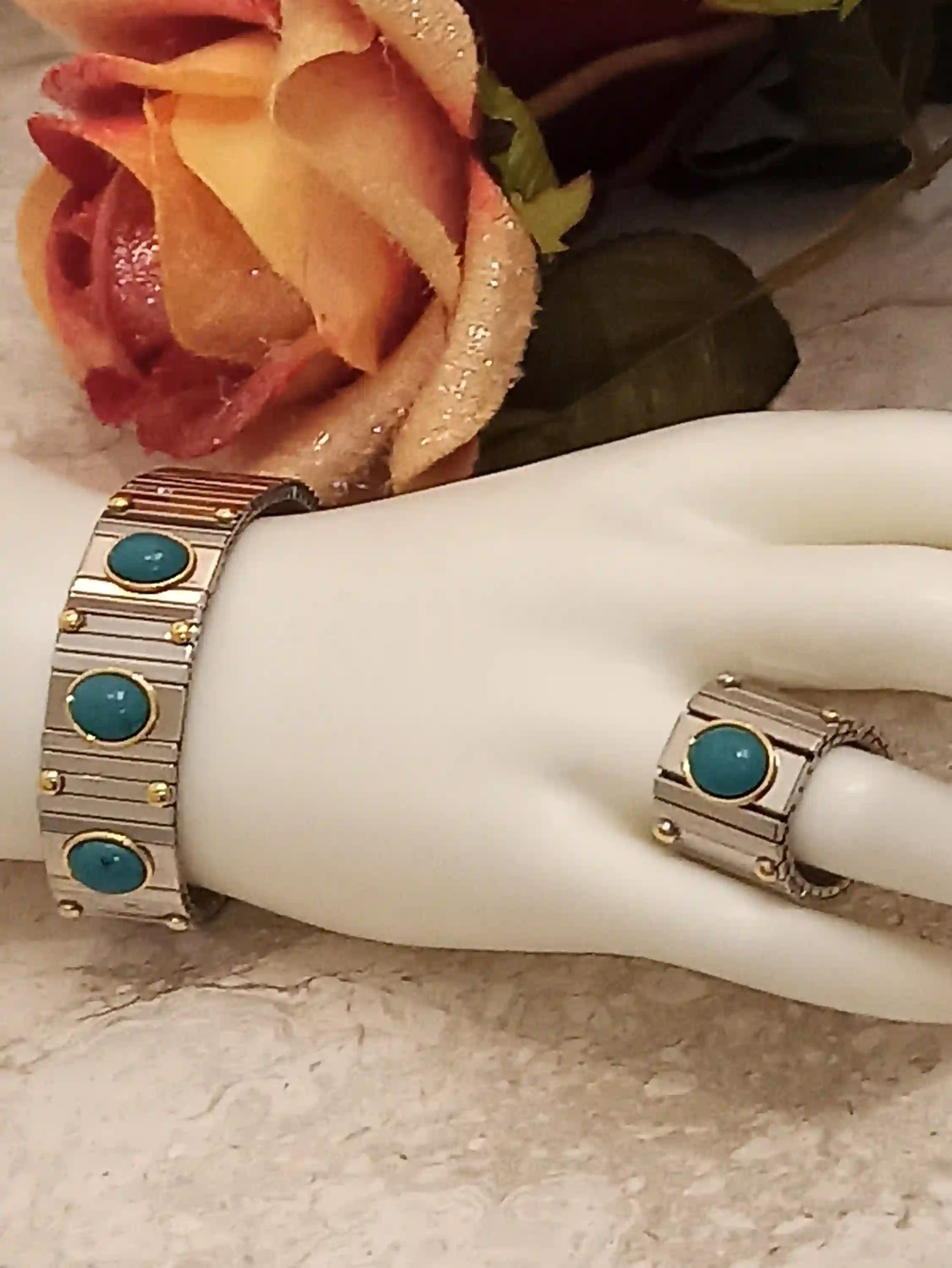 9ct Turquoise Bracelet and Ring Jewelry /Turquoise Jewelry/Jewelry Gift/Mothers Day Bracelet Ring/Mother Gift/Mothers Day Gift from daughter 