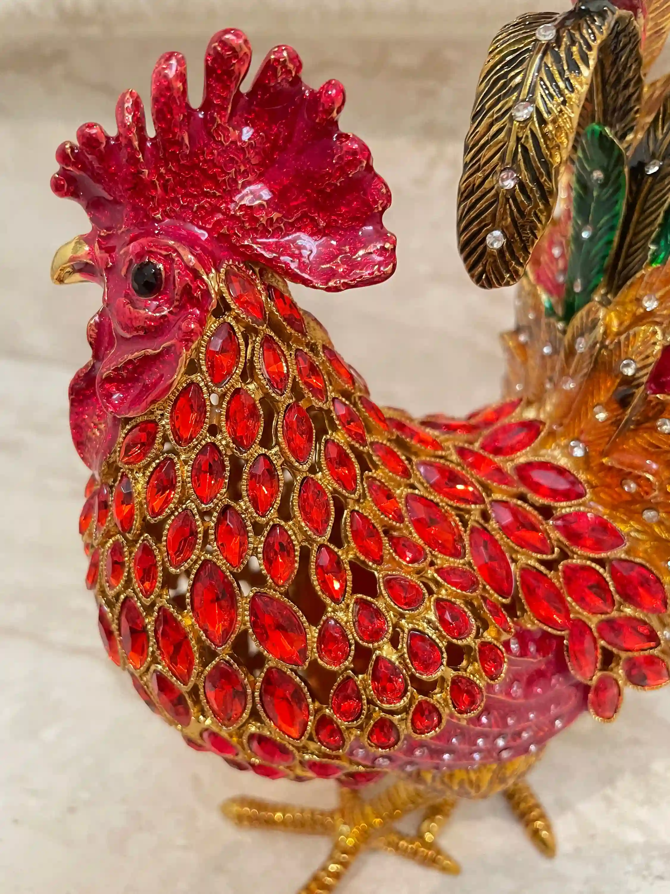2002 Vintage RUBY Red Faberge-Style Egg Rooster Jewelry Box, Rooster Lover 21st Birthday 21 Anniversary Gift for Graduation present for Christmas 