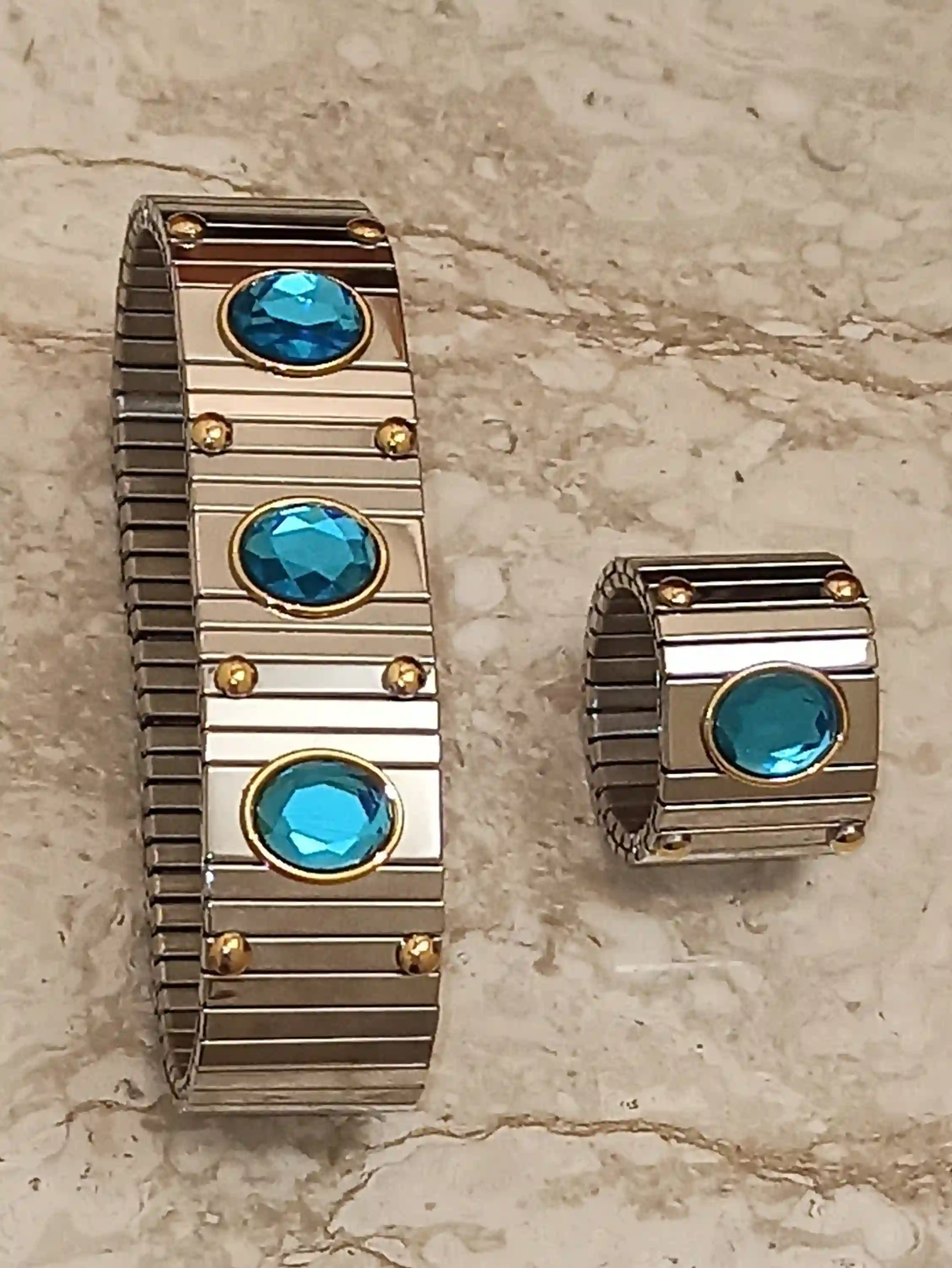 9CT London Blue Topaz Bracelet and Ring Swarovski /Statement Bracelet HANDMADE/Blue Gemstone Bracelet Ring/ Women Bracelet Ring/Gift for Her 