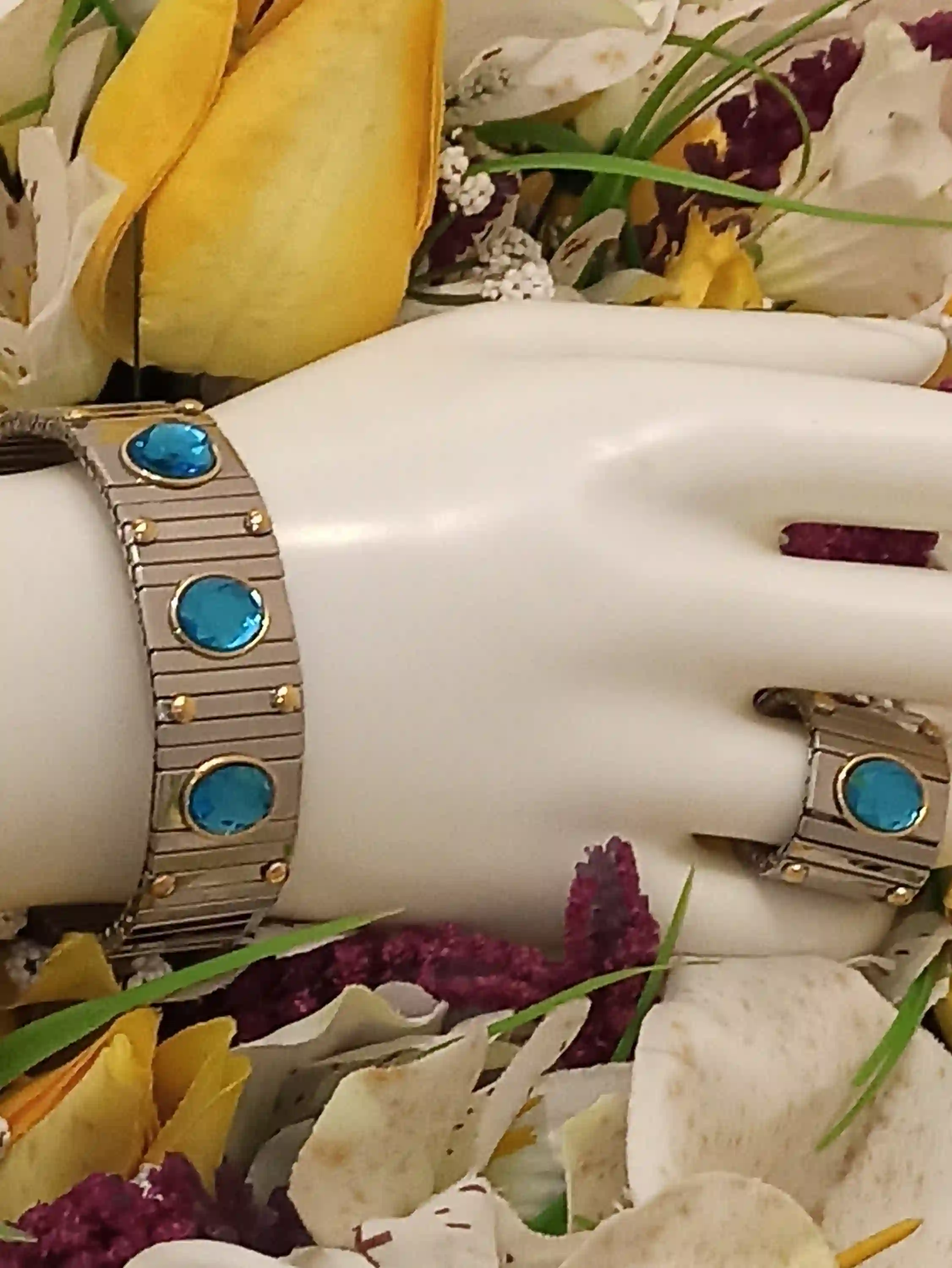 9CT London Blue Topaz Bracelet and Ring Swarovski /Statement Bracelet HANDMADE/Blue Gemstone Bracelet Ring/ Women Bracelet Ring/Gift for Her 
