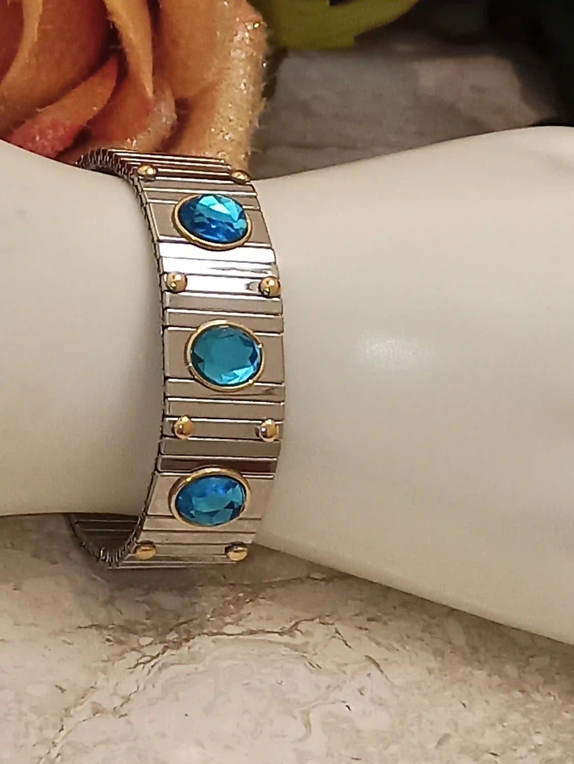 9CT London Blue Topaz Bracelet and Ring Swarovski /Statement Bracelet HANDMADE/Blue Gemstone Bracelet Ring/ Women Bracelet Ring/Gift for Her 