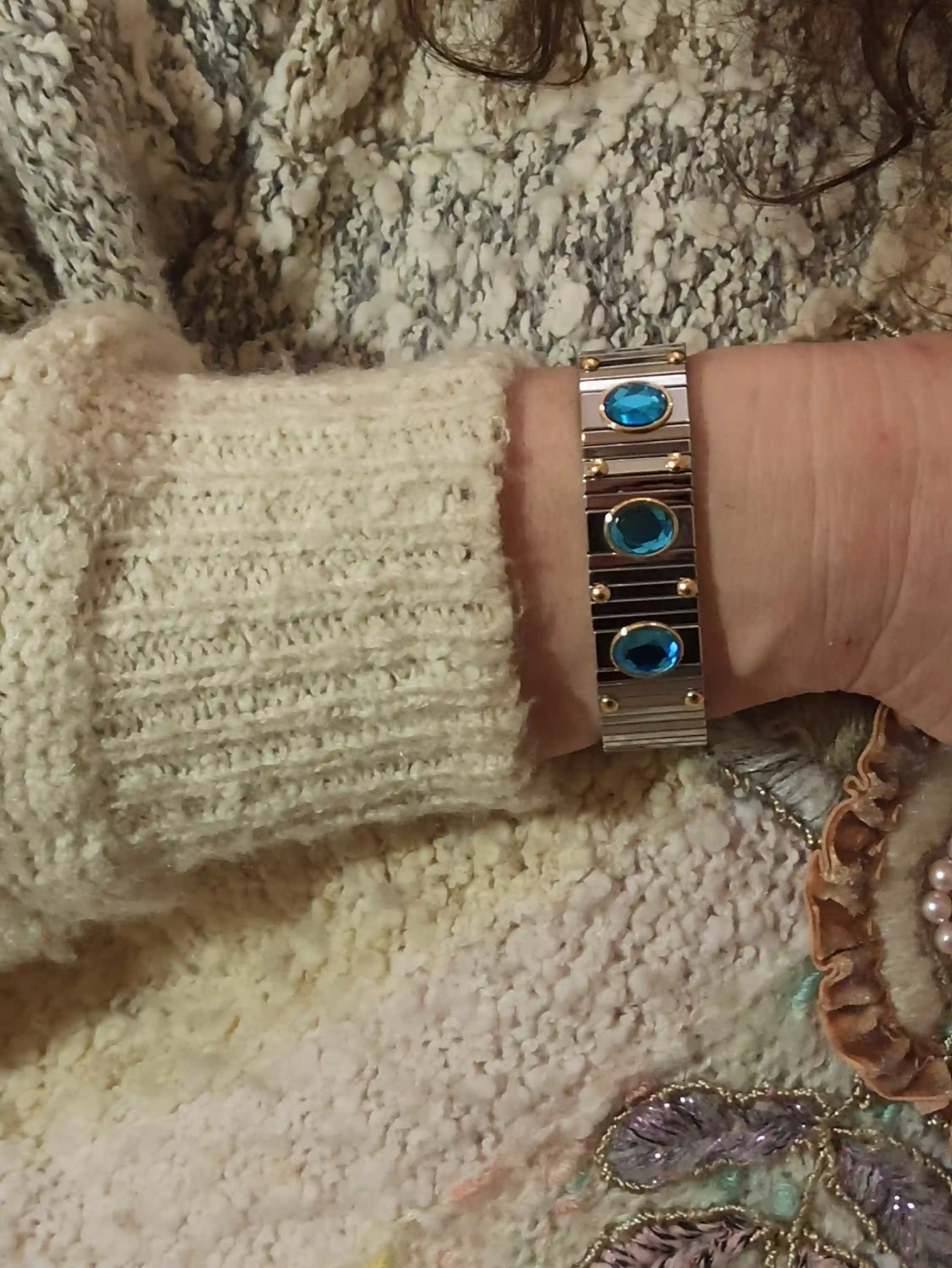 9CT London Blue Topaz Bracelet and Ring Swarovski /Statement Bracelet HANDMADE/Blue Gemstone Bracelet Ring/ Women Bracelet Ring/Gift for Her 