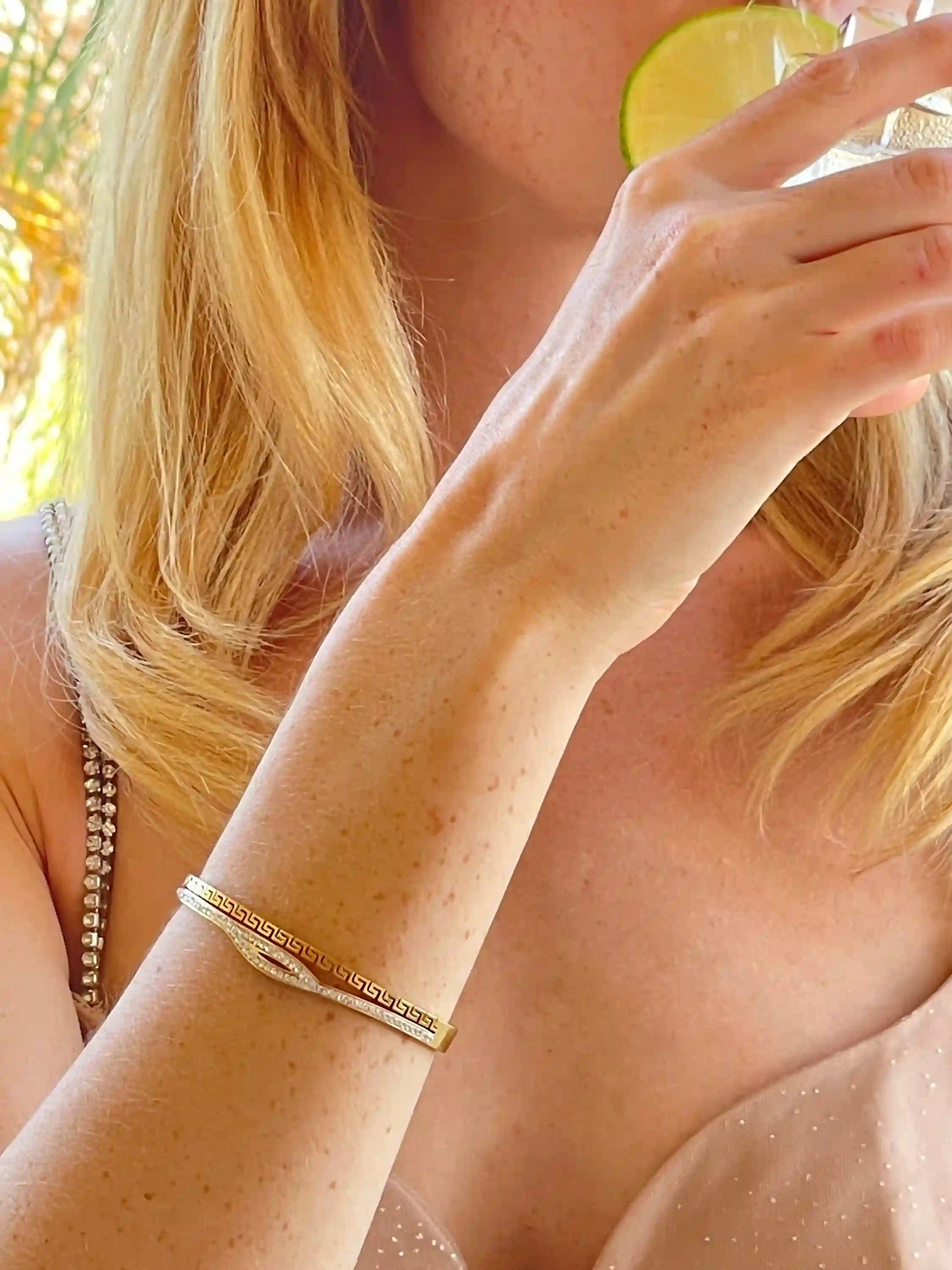 Designer Grecian Jewelry Pure Gold Vermeil Fine Greek key Bracelet Meander Bracelet Egyptian Jewelry Eye PROTECTION Bracelet Swarovski HMDE 