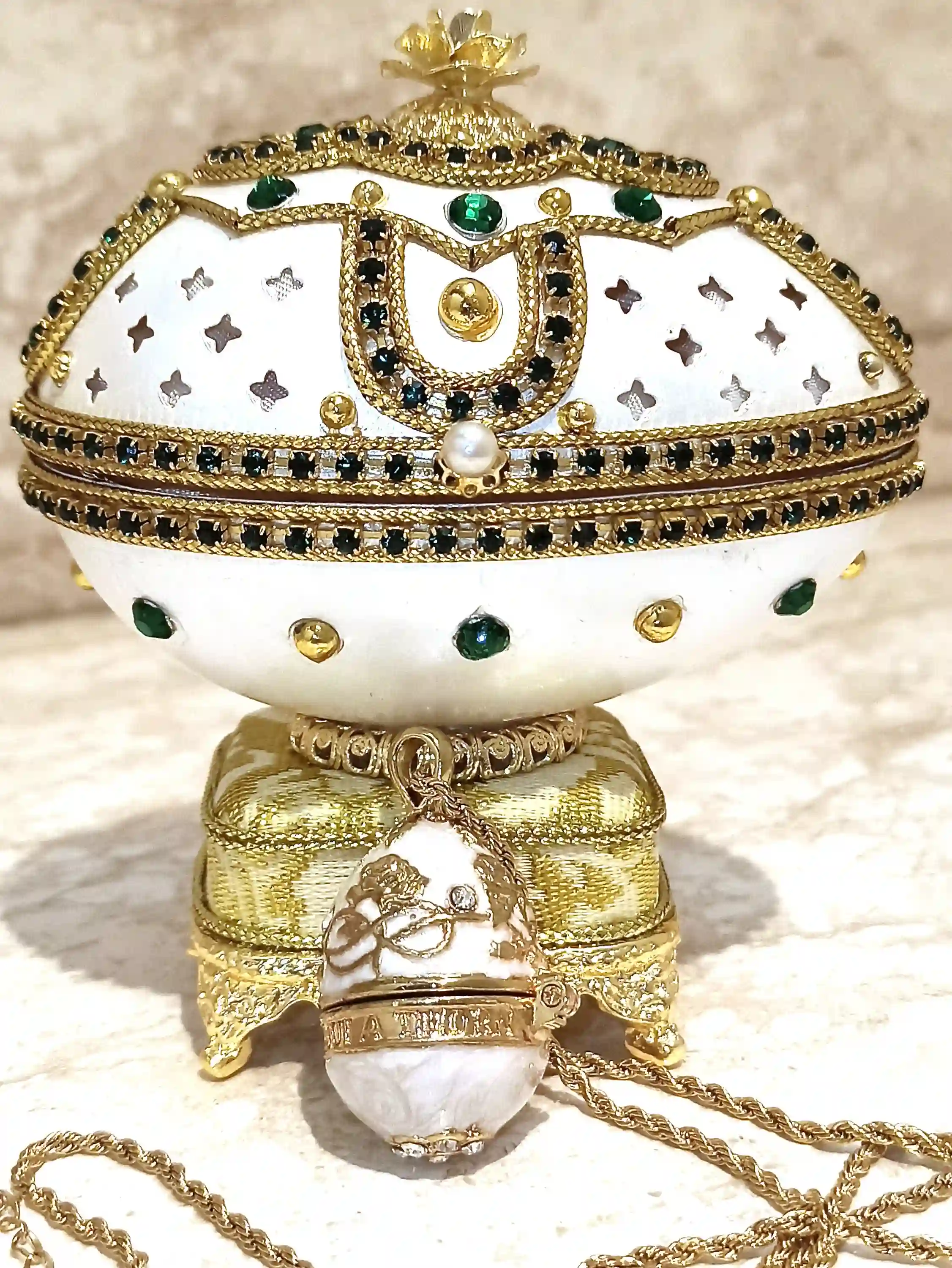 Faberge-Style Egg Green,Faberge-Style Egg style,Luxury Gift box,Faberge Music Box,Jewelry box for women,Daughter Birthday gift,Wife Gift Idea,Faberge 
