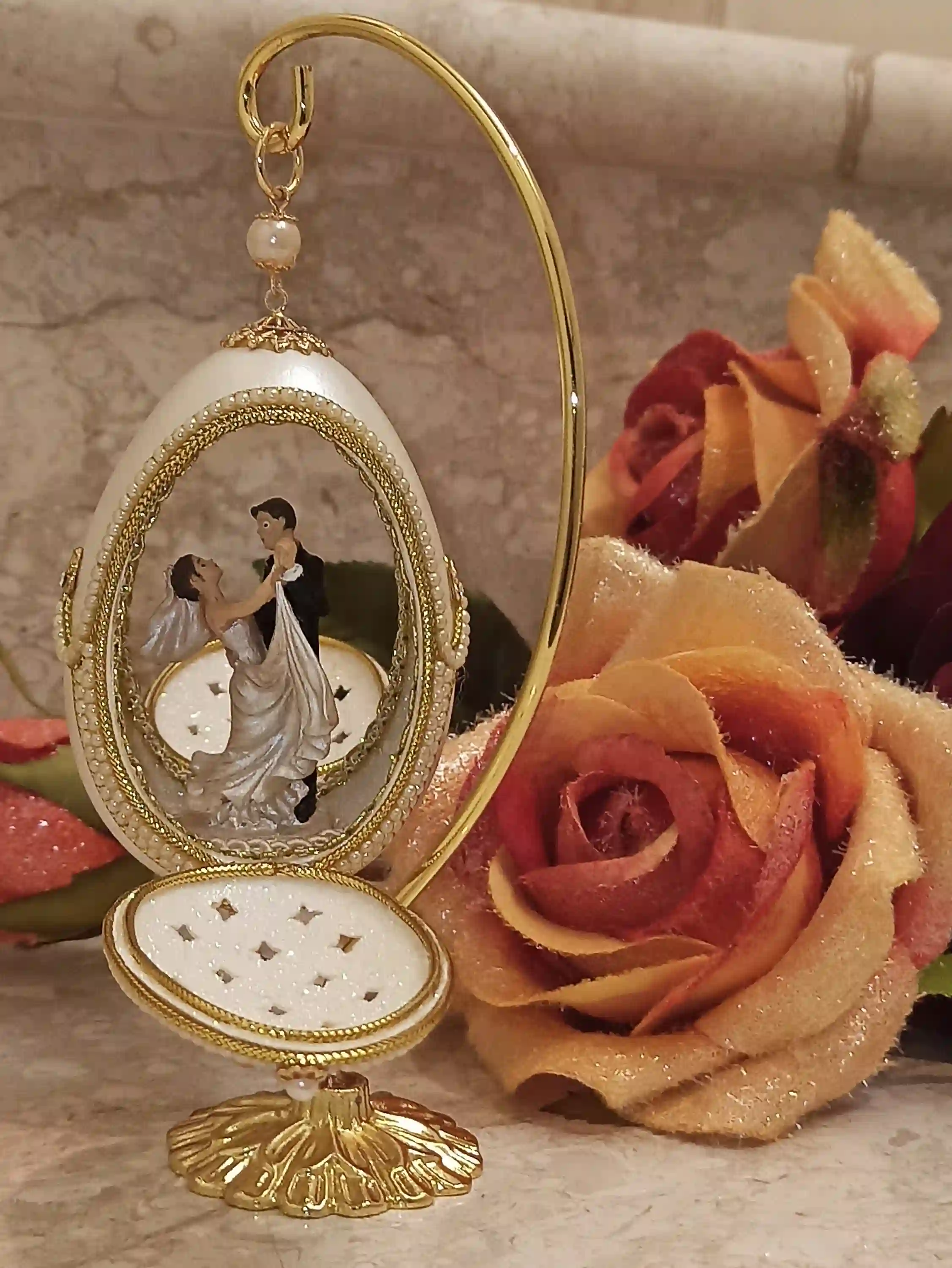 ANTIQUE FABERGE-Style Egg style 24kt / Wedding Anniversary Gift for Couple /Bridal Shower Gift/Bride Groom Gifts/Wedding Gift Ideas/Wedding Gift 