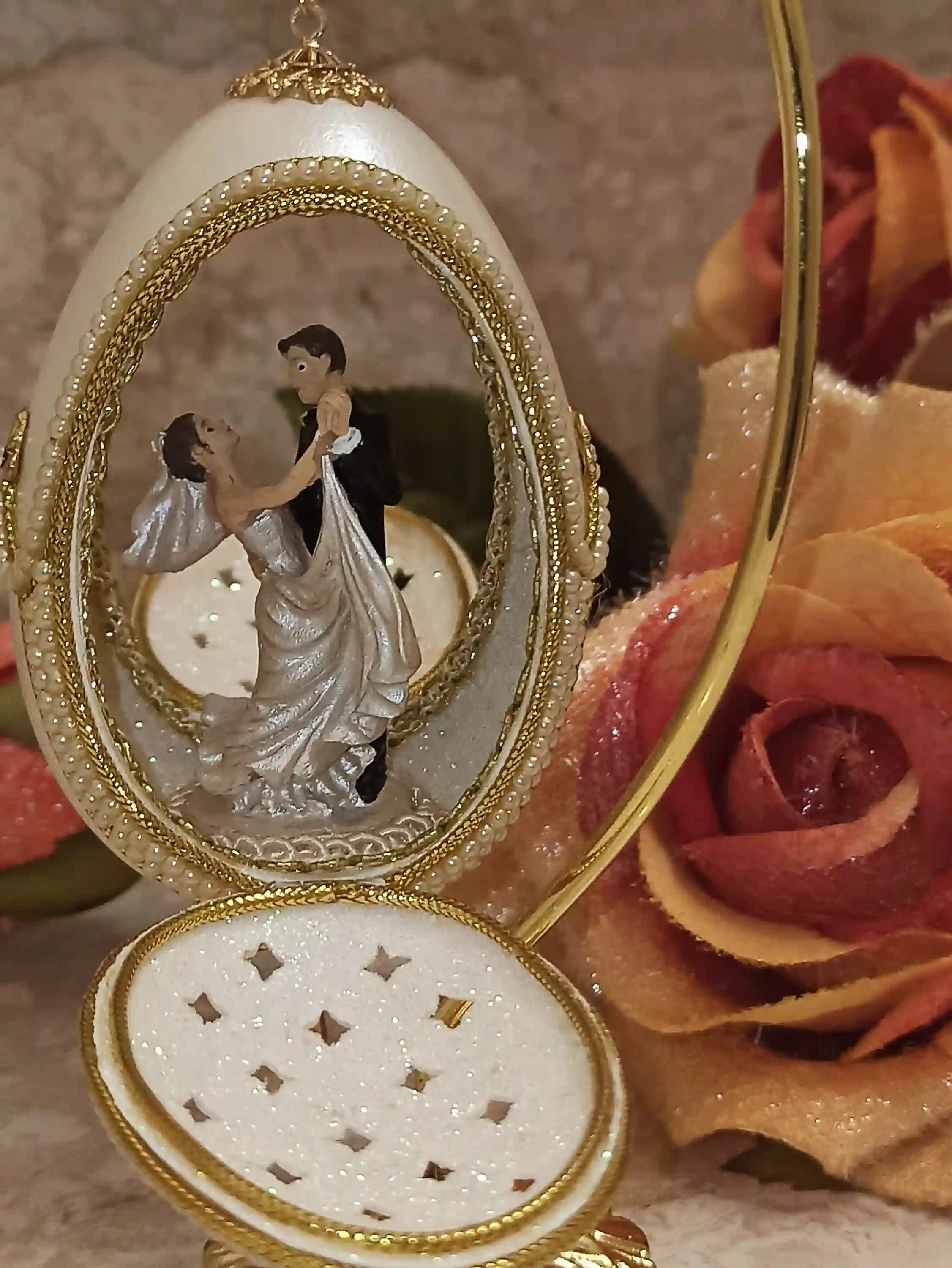 ANTIQUE FABERGE-Style Egg style 24kt / Wedding Anniversary Gift for Couple /Bridal Shower Gift/Bride Groom Gifts/Wedding Gift Ideas/Wedding Gift 