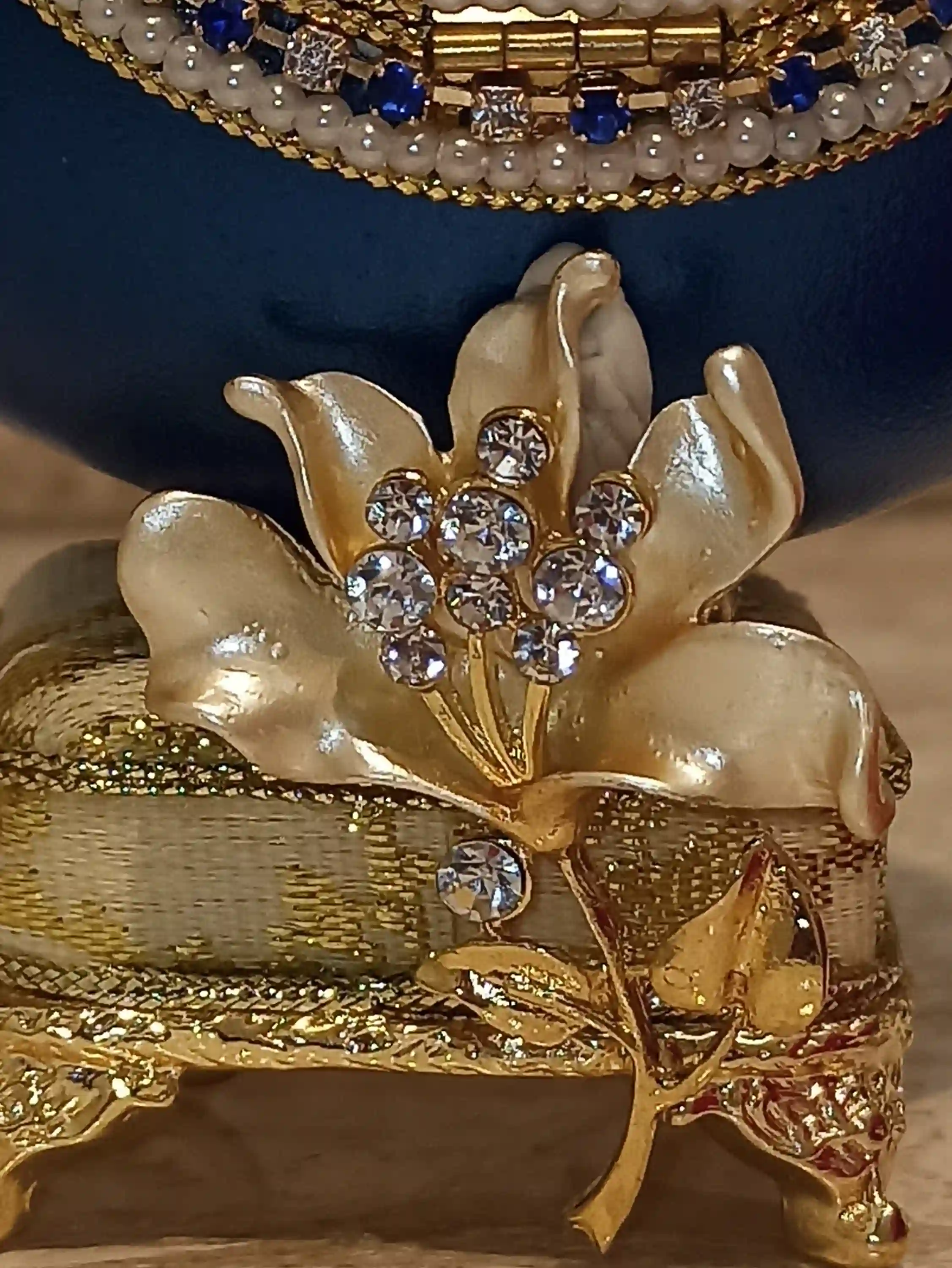 FABERGE-Style Egg, Gift for Couple Wedding ,ONE Of a Kind, Unique Wedding gift ideas ,Mother In Law Gift, FAberge MUSIC box ,Sapphire , 24k Gold 