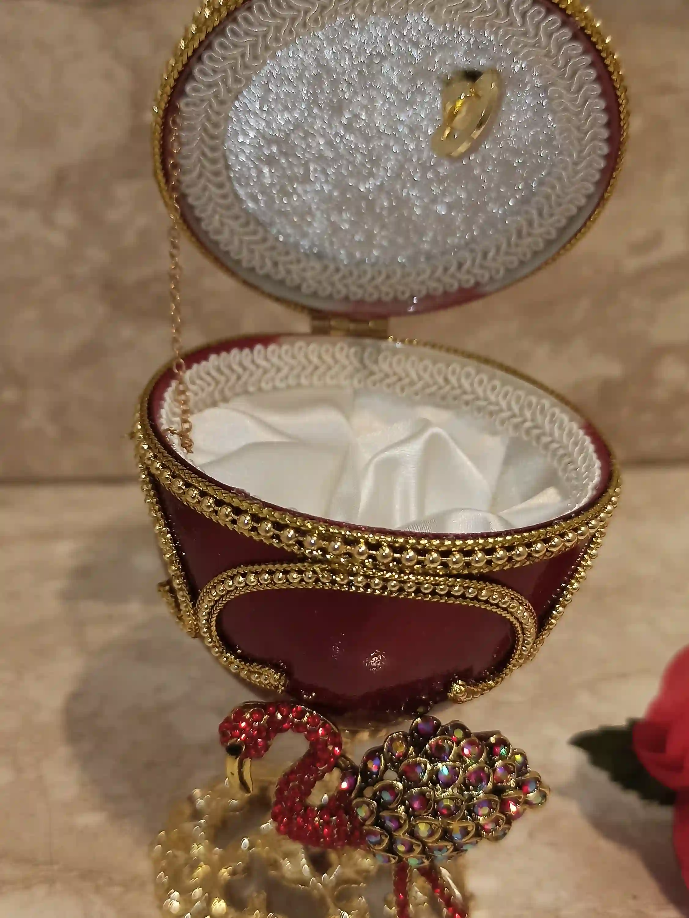 Ostrich Gift figurine Faberge Egg Music Box ONE Of a Kind Animal Gift Idea Home Decor Jewelry box Bracelet for women 24k GOLD Swarovski Ruby 