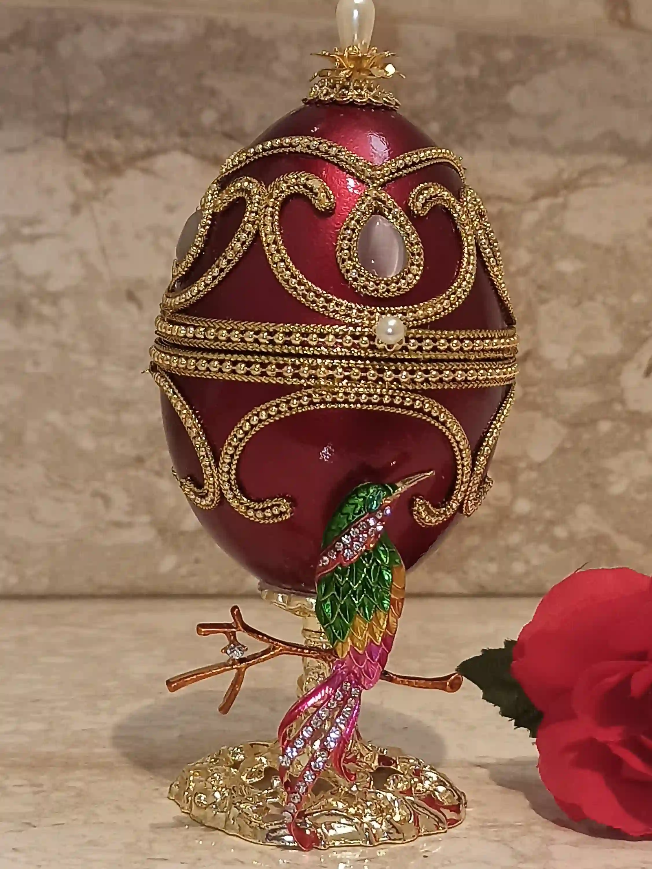 Faberge-Style egg Bird of Happiness Trinket,Mothers day gift,FABERGE egg MUSIC Box,Mothers day TRINKET box,Jewelry Box for Mother,Mom Bird Gift 