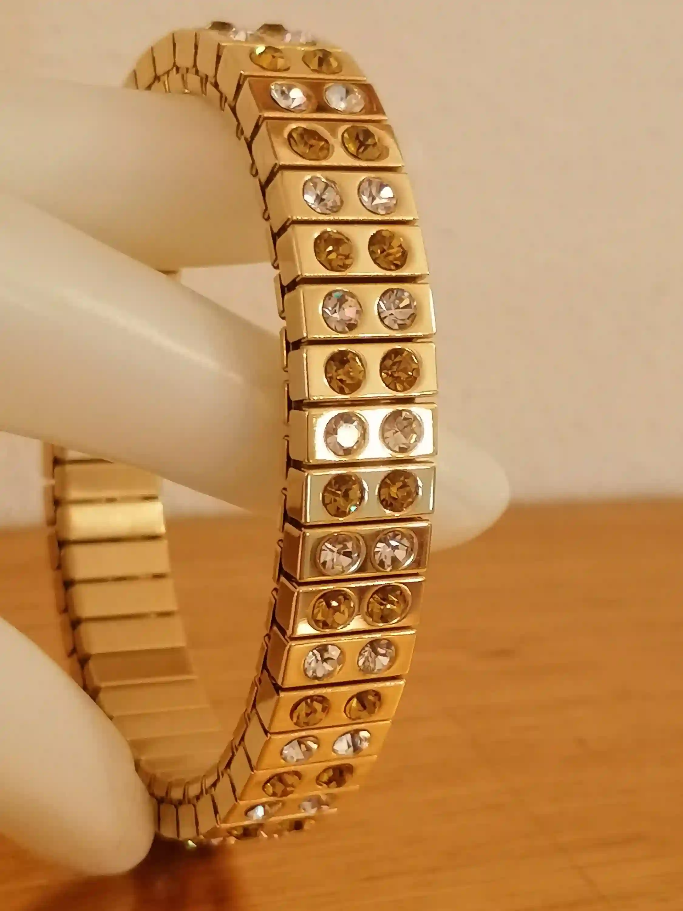Swarovski Citrine Bracelet 24k GOLD Jewelry/Minimalist Evening Bracelet Bangles Yellow Gem Stretch Ladies /November Birthday Gifts for Woman 