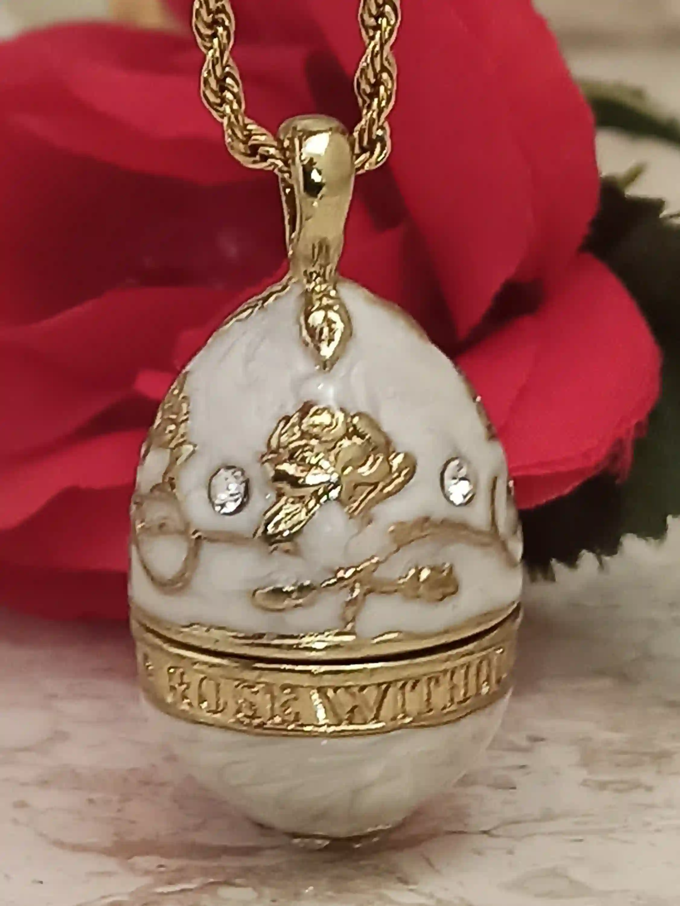 Designer Faberge-Style Egg ,NECKLACE BRACELET Set Faberge Egg Pendant White,&,24k GOLD Bracelet women,Jewelry set for Wedding,Bridal Gift Birthday 