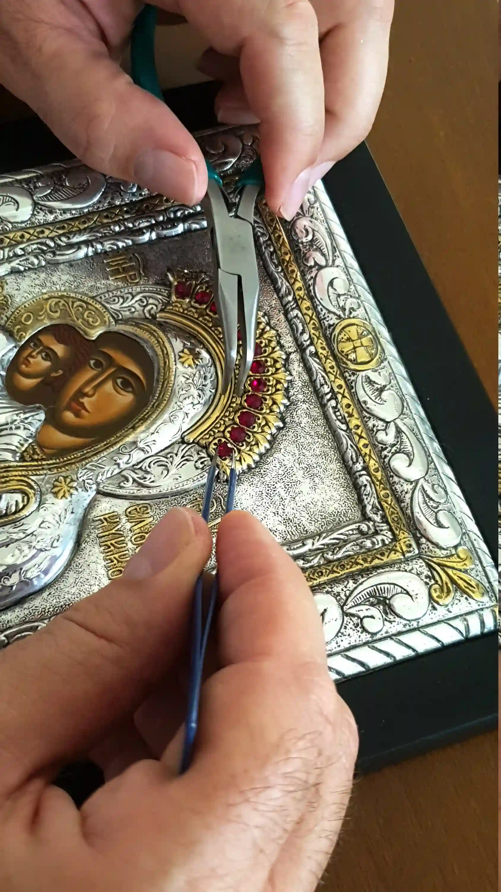 Solid Silver BYZANTINE Icon 24kt GOLD EASTERN Orthodox Russian Christian Handmade Virgin Mary Our Lady Panagia Kykko Theotoko Tarnish free 