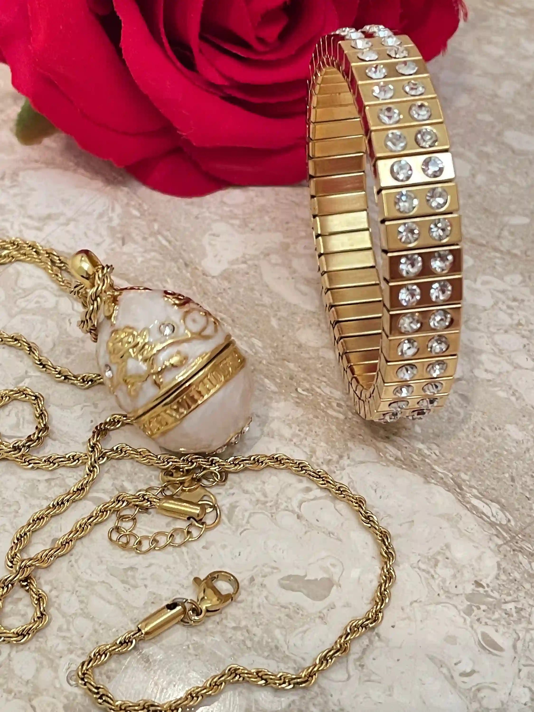 Graduation Jewelry, Faberge-Style Diamond Necklace Faberge Egg Pendant & Bracelet 24k GOLD Handmade Faberge Jewelry Daughter Bday Gifts for her 
