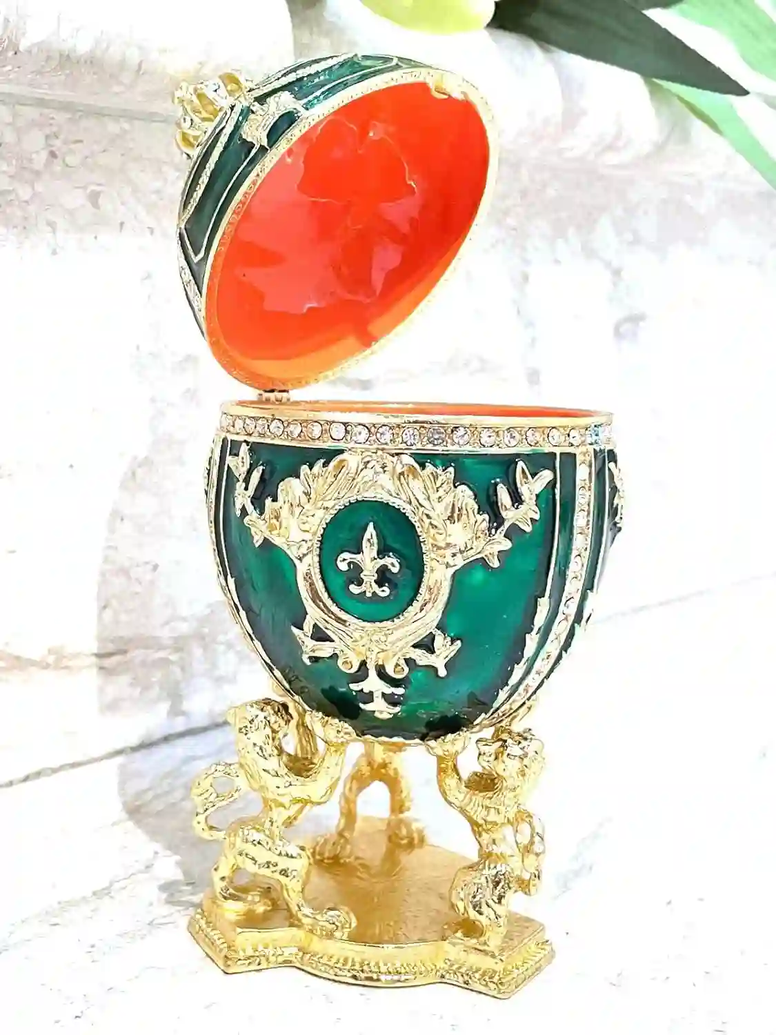 Stunning Faberge-Style Egg Green Handmade Gift for her - Home Decor Gift for women - Faberge Egg Trinket Faberge egg Unique Jewelry Box Bday Gifts 
