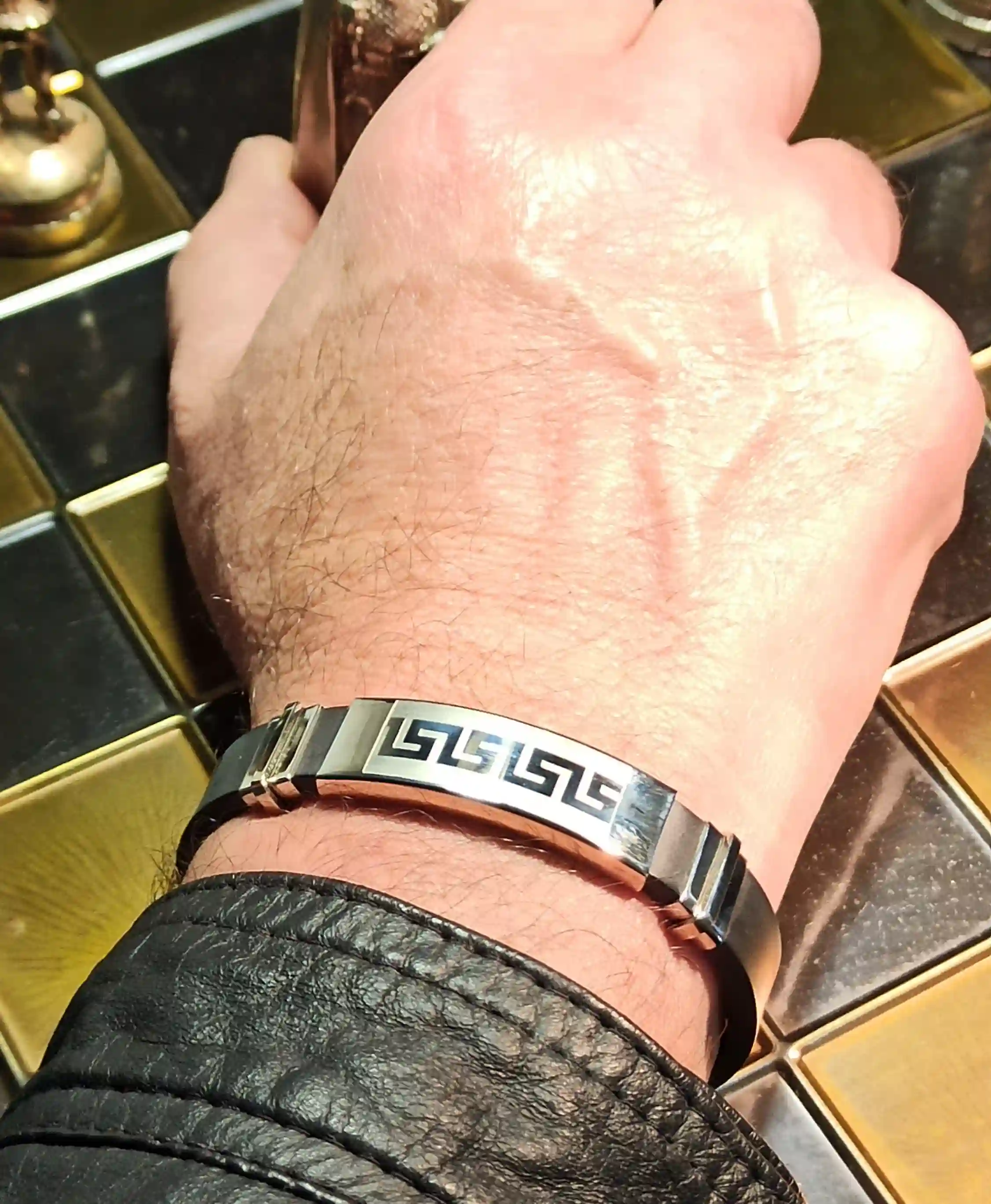 Men Bracelet Meander/Greek Key Art/Silver Ancient Greek Jewelry/Bijoux Grec Bracelet/Griechischen Armband/Men's Gift Silver Stainless Steel 