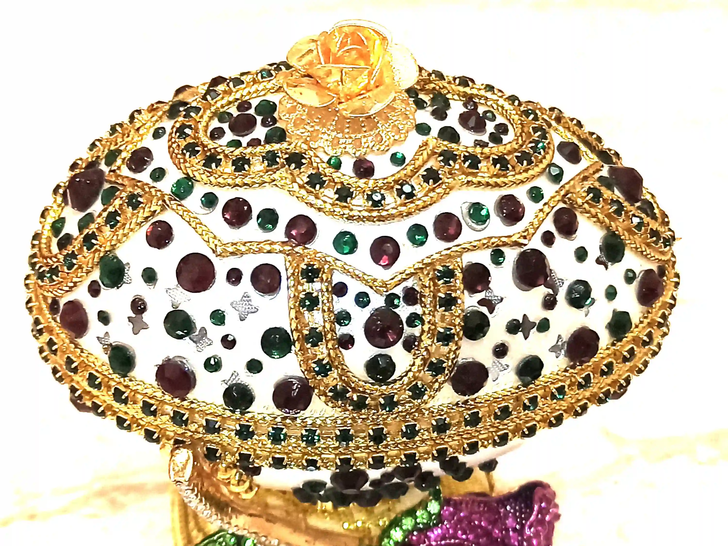 One Of a Kind, Faberge Egg style Jewelry Box SET, Amethyst, Fabrege Egg, Musical, Faberge Egg Box & Handmade Bracelet ,24k GOLD, HANDCARVED 