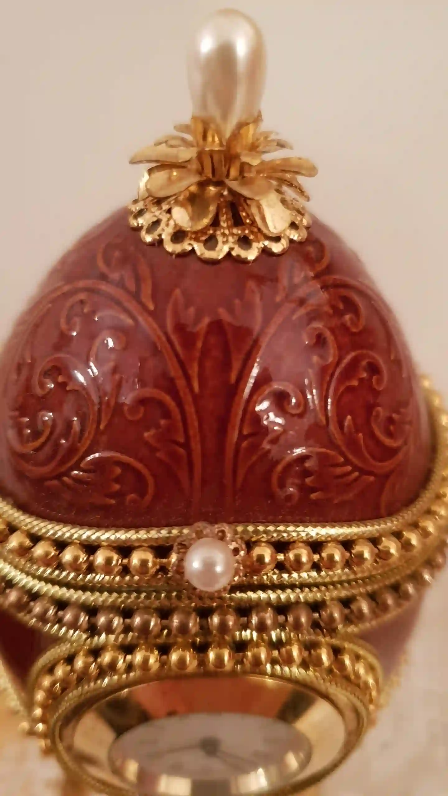 1992 Vintage Clock Faberge egg style Antique Egg for Father Inlaw Faberge egg 24k GOLD HandCarved Natural Faberge egg Christmas Gift for him 