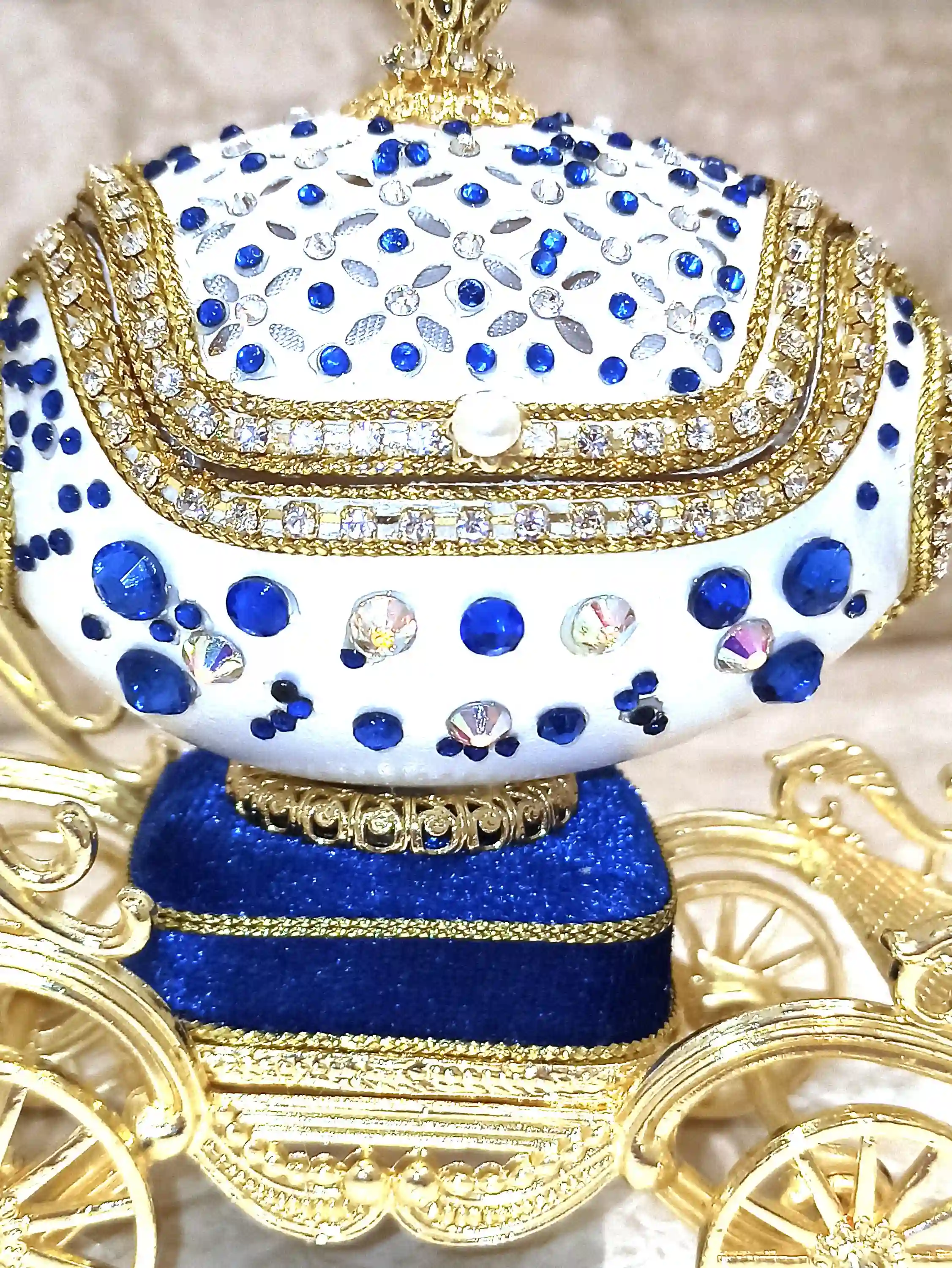 Faberge-Style Egg Jewelry box, Plus Faberge NECKLACE, Austrian Crystal Sapphire BRACELET, 24k GOLD, Musical, Graduate, Birthday Gift Wife New Mom 