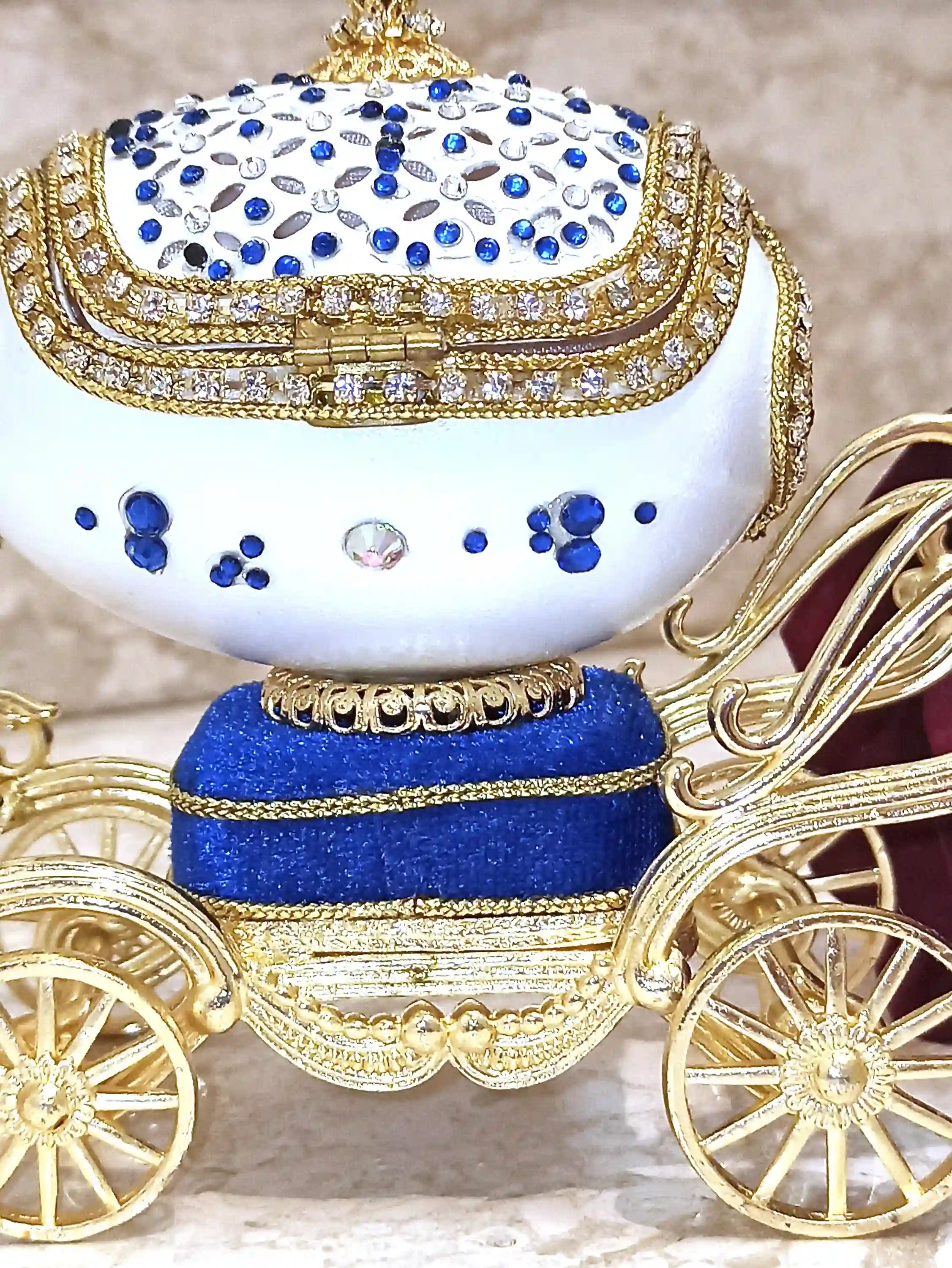 Faberge-Style Egg Jewelry box, Plus Faberge NECKLACE, Austrian Crystal Sapphire BRACELET, 24k GOLD, Musical, Graduate, Birthday Gift Wife New Mom 