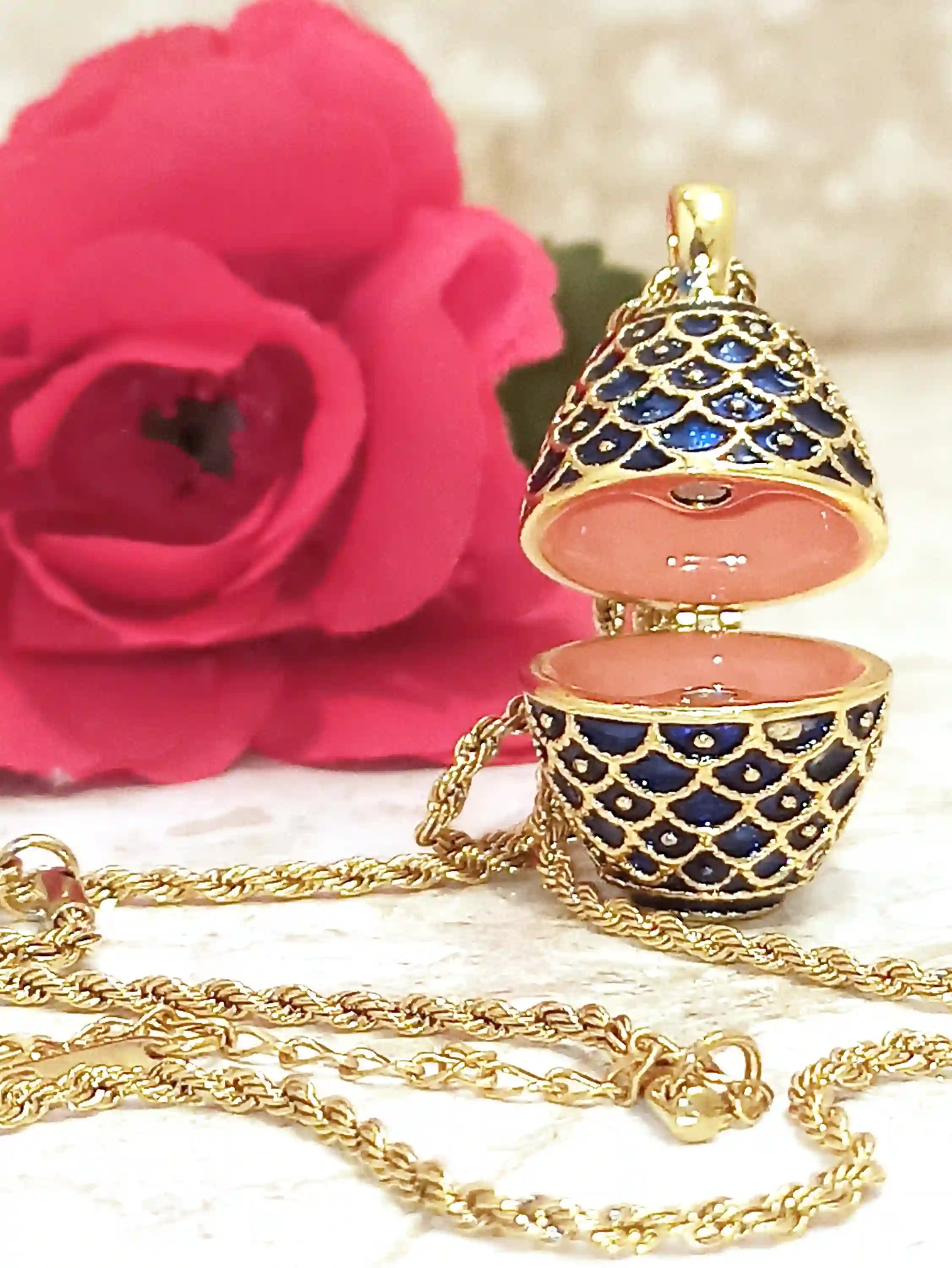 Faberge-Style Egg Jewelry box, Plus Faberge NECKLACE, Austrian Crystal Sapphire BRACELET, 24k GOLD, Musical, Graduate, Birthday Gift Wife New Mom 