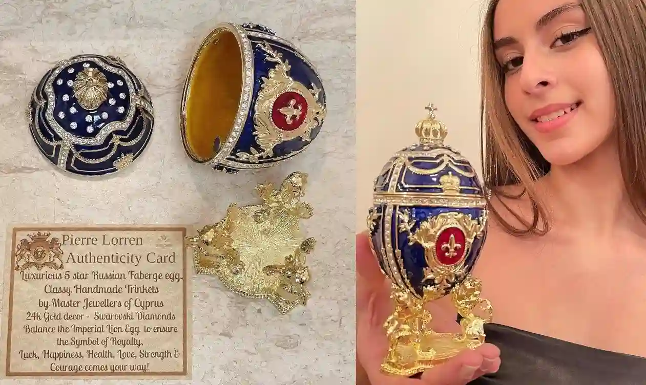 5 Star Royal Faberge style egg Blue Faberge Egg Decorative boxes Faberge Egg Ornament Christmas Gift for him 300 Swarovski Diamonds HANDSET 