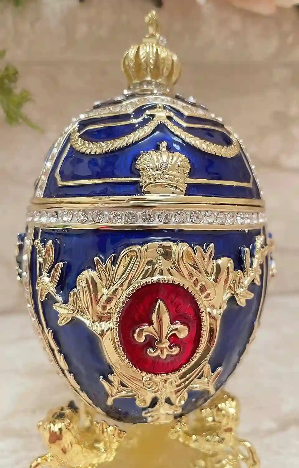 5 Star Royal Faberge style egg Blue Faberge Egg Decorative boxes Faberge Egg Ornament Christmas Gift for him 300 Swarovski Diamonds HANDSET 