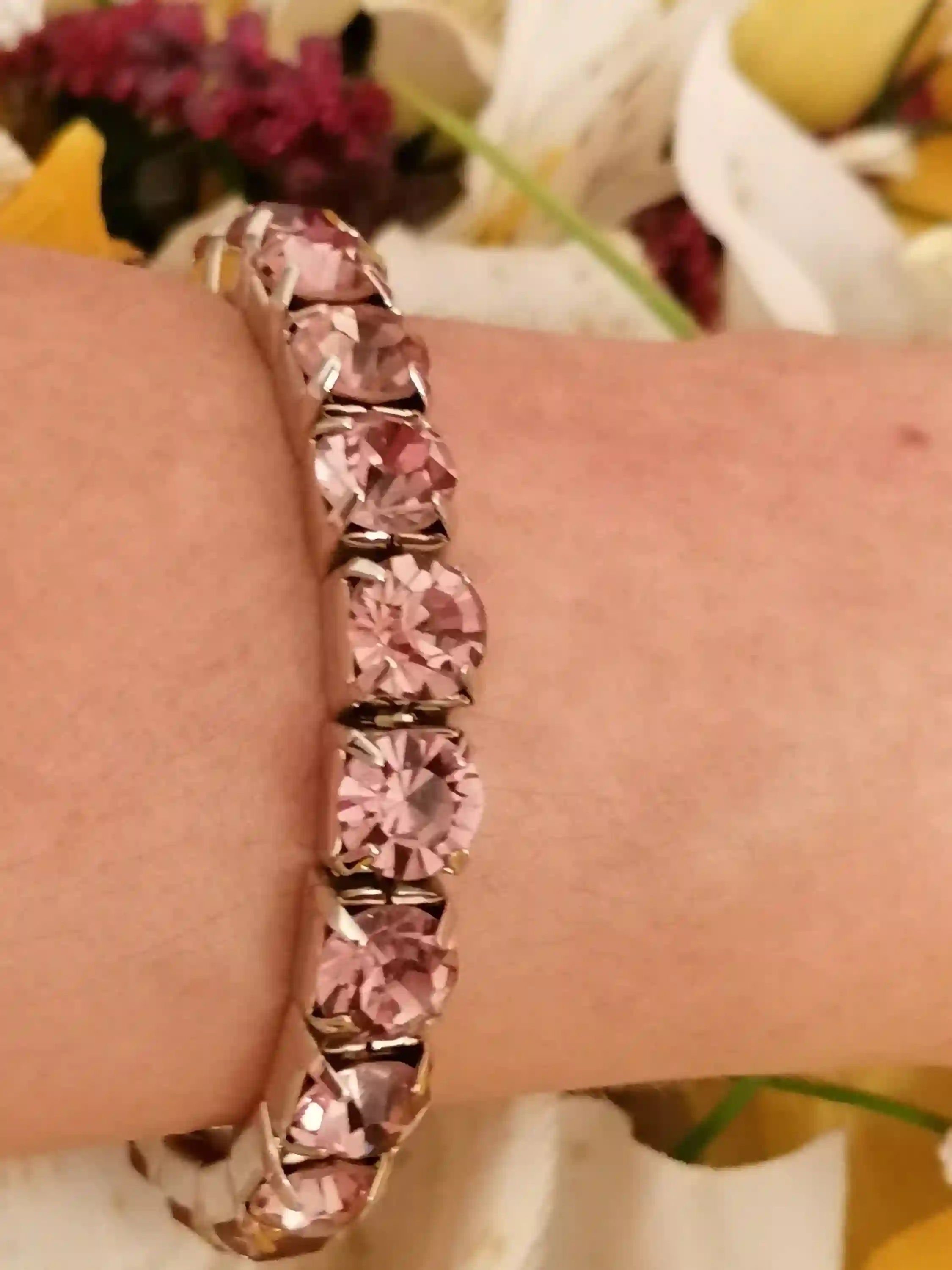 18k White Gold Pink Pink Tennis Bracelet 8mm Pink Bridesmaid Jewelry gift for her Pink Topaz Jewelry Bracelet for Girls Graduation Handmade 