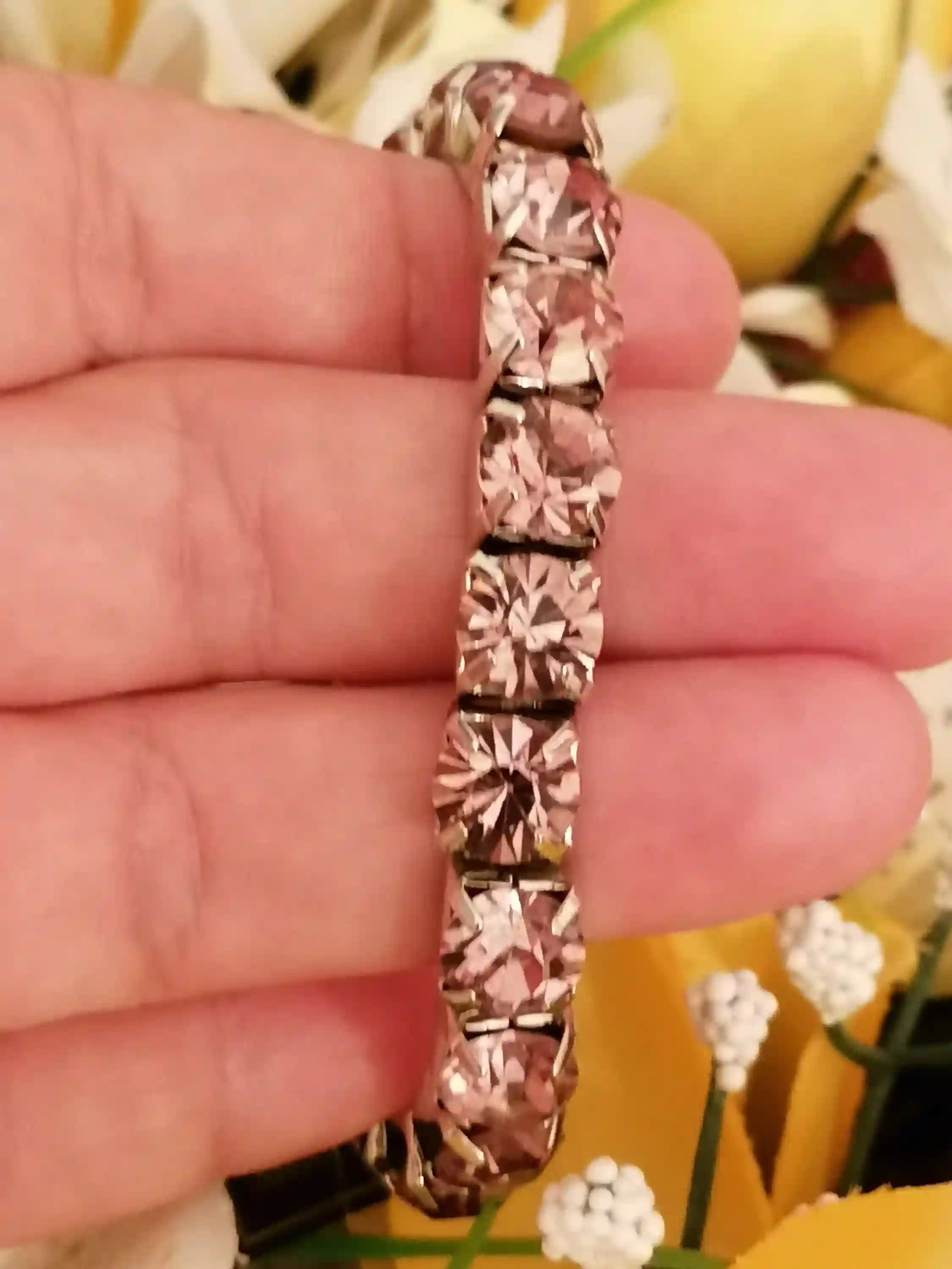 18k White Gold Pink Pink Tennis Bracelet 8mm Pink Bridesmaid Jewelry gift for her Pink Topaz Jewelry Bracelet for Girls Graduation Handmade 