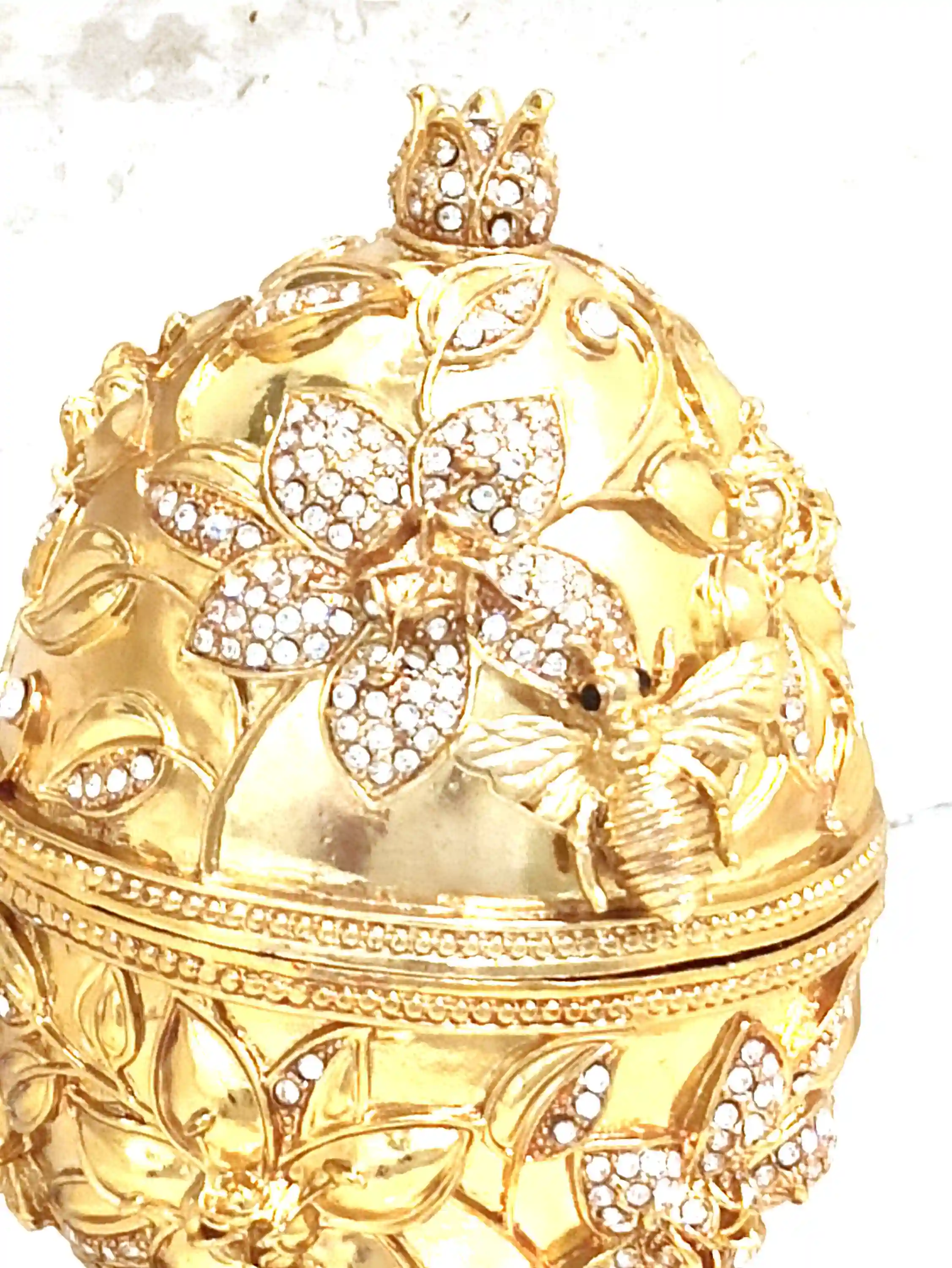 Egg Faberge-Style, Luxury Wedding Gift, POMEGRANATE, Faberge egg style, Pomegranate Ring Box, 24K GOLD, Pomegranate Ornament, 450 Diamonds 10ct 