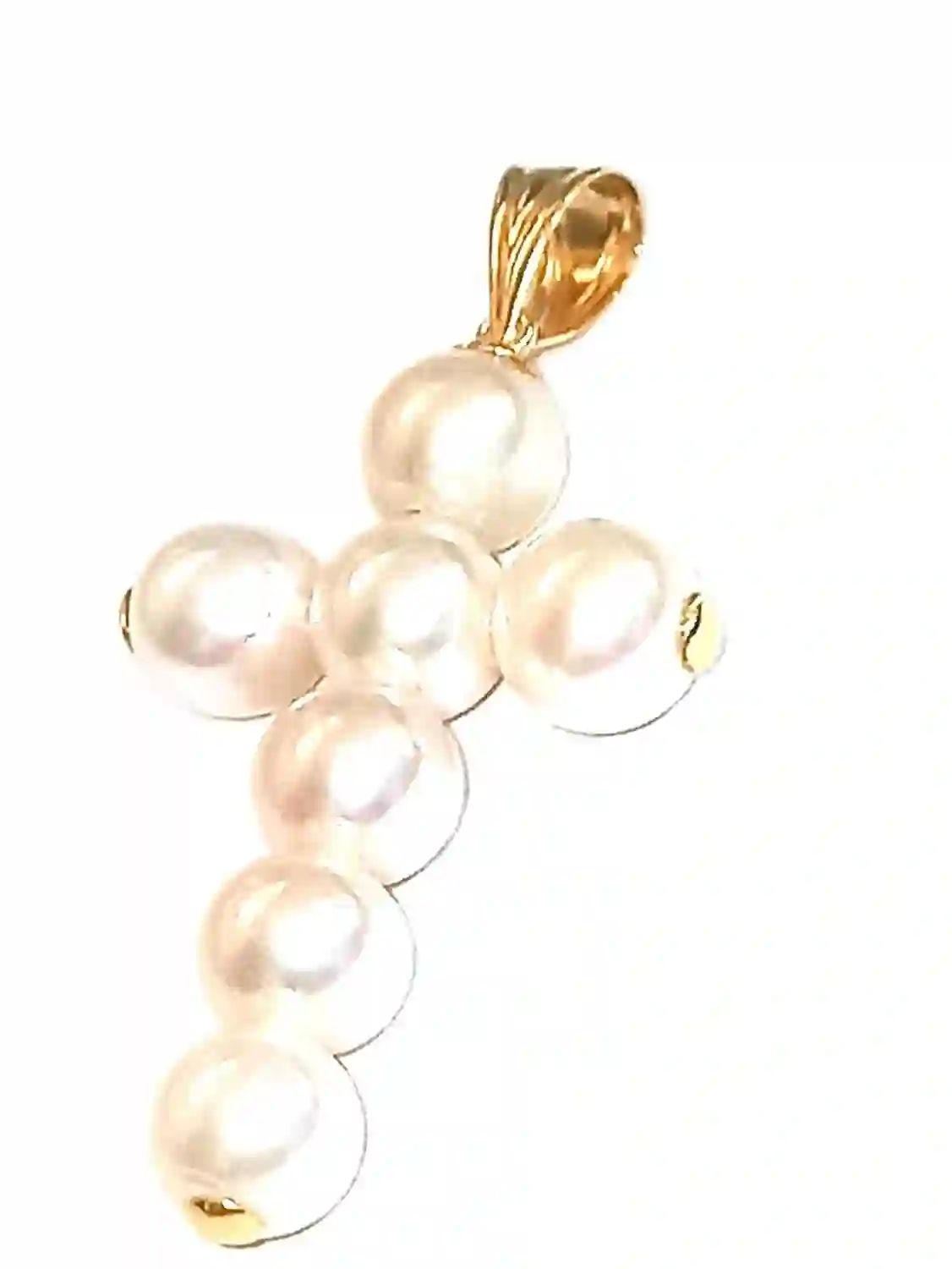 Solid 18k Gold Cross Pendant Natural Pearl Necklace Pearl Cross Pendant Handmade Jewelry Christian Fine Jewelry with 18kt Gold Inserted End 
