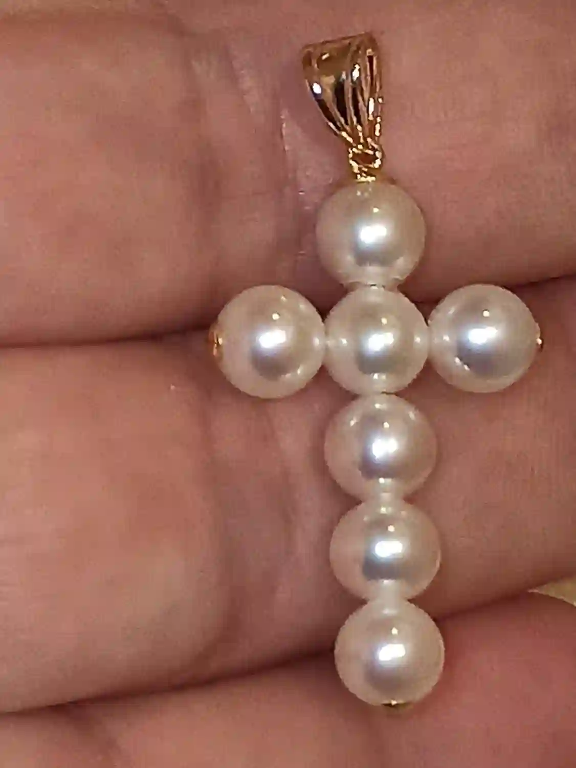 Solid 18k Gold Cross Pendant Natural Pearl Necklace Pearl Cross Pendant Handmade Jewelry Christian Fine Jewelry with 18kt Gold Inserted End 