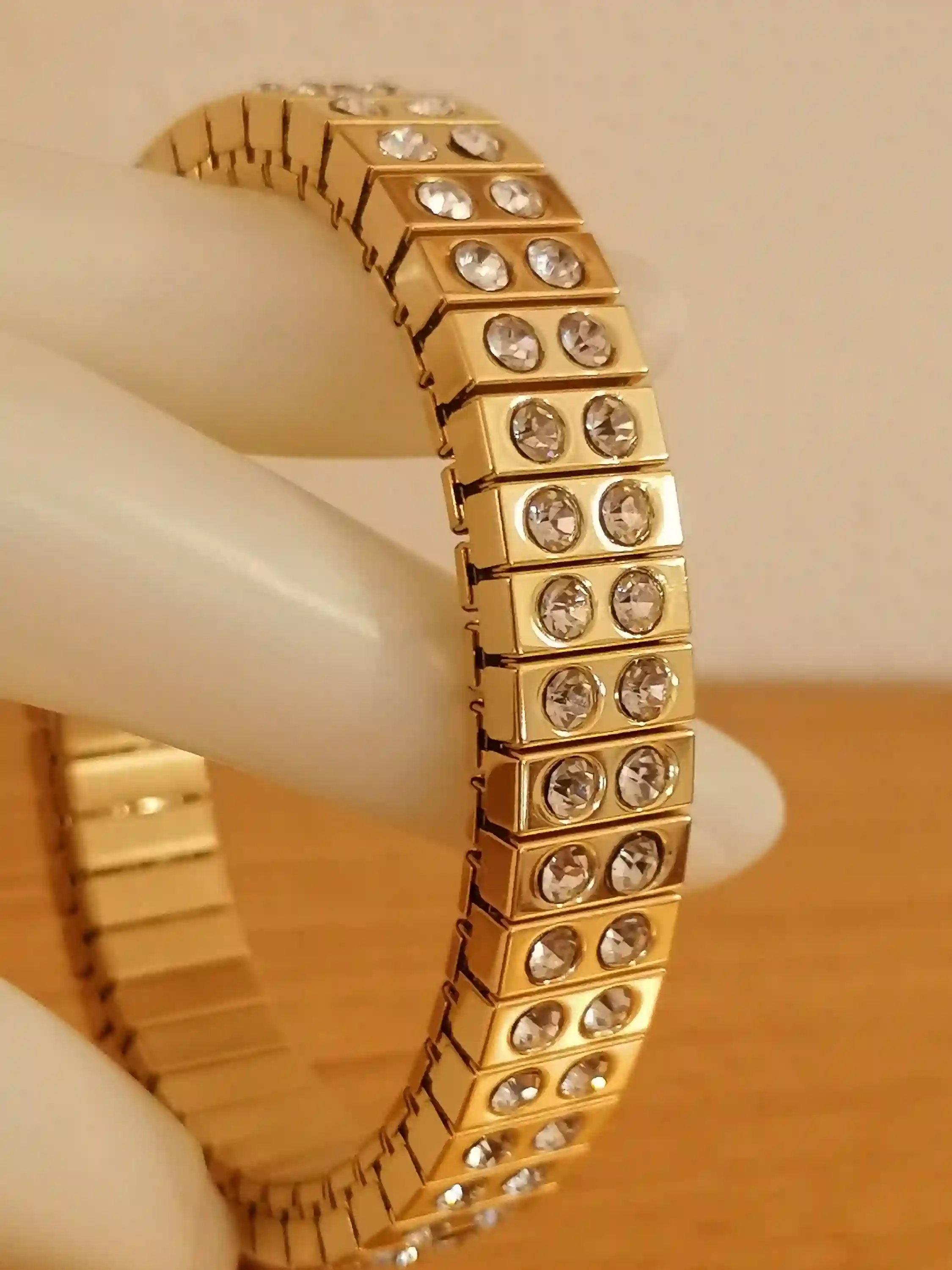 Ladies Bracelet WEDDING gift ideas BRIDAL bangle GOLD diamond Stretch Swarovski Crystal bracelet 24K Gold Evening Formal Womens Jewelry Gift 