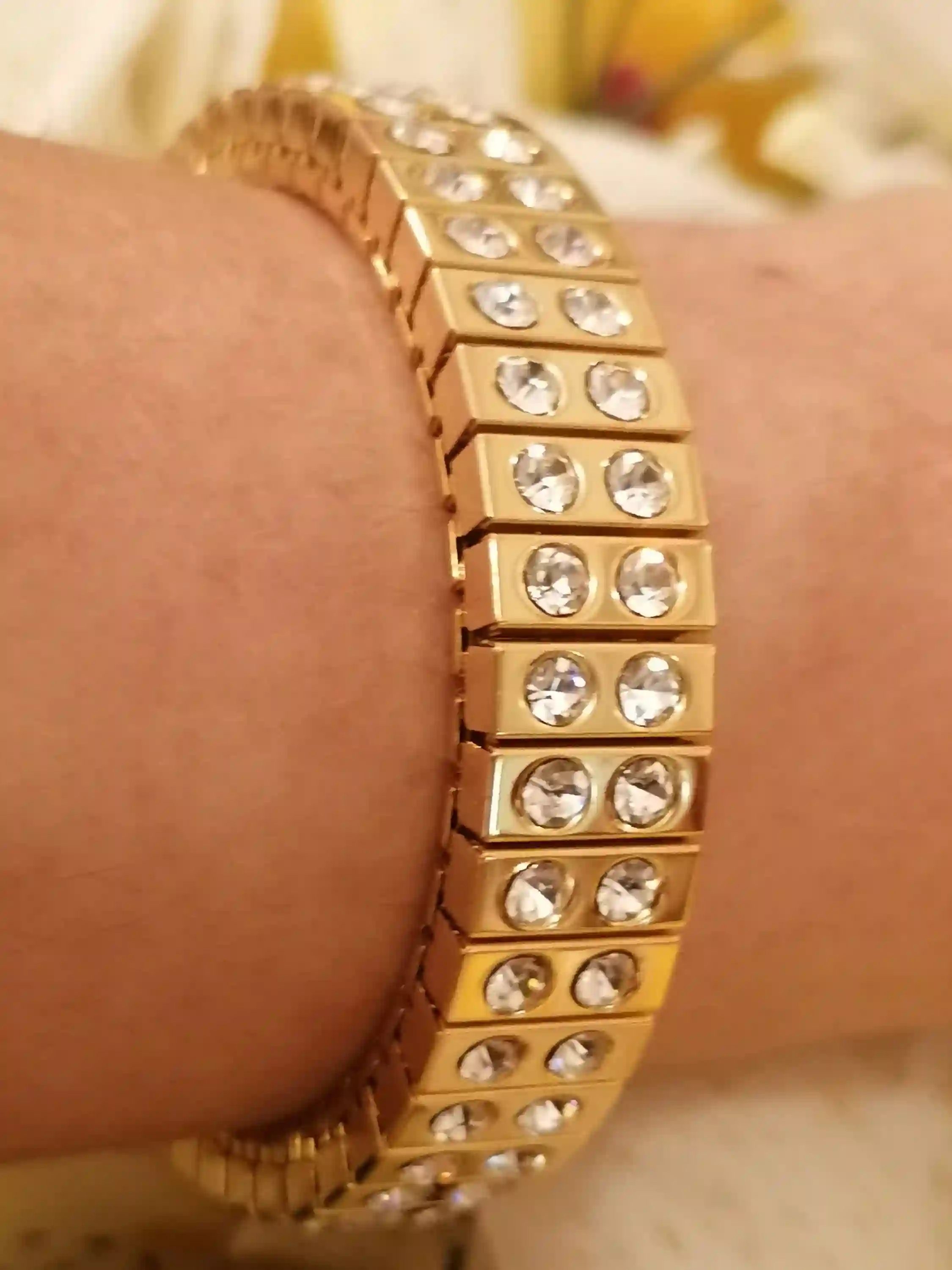 Ladies Bracelet WEDDING gift ideas BRIDAL bangle GOLD diamond Stretch Swarovski Crystal bracelet 24K Gold Evening Formal Womens Jewelry Gift 