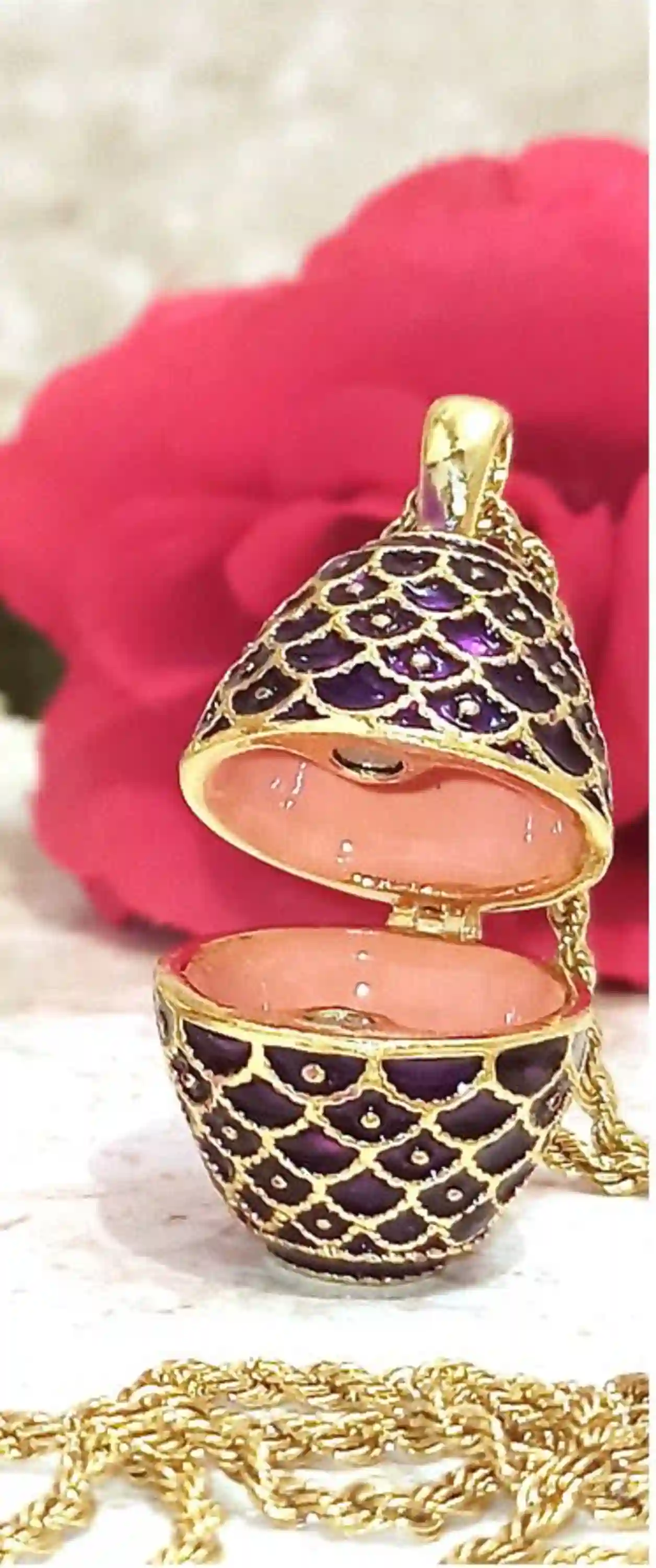Imperial Jewelry Faberge-Style Egg Necklace SET - 24k GOLD + Amethyst bracelet, Faberge Egg, Romanov Jewelry, VALENTINE Day gift for her 