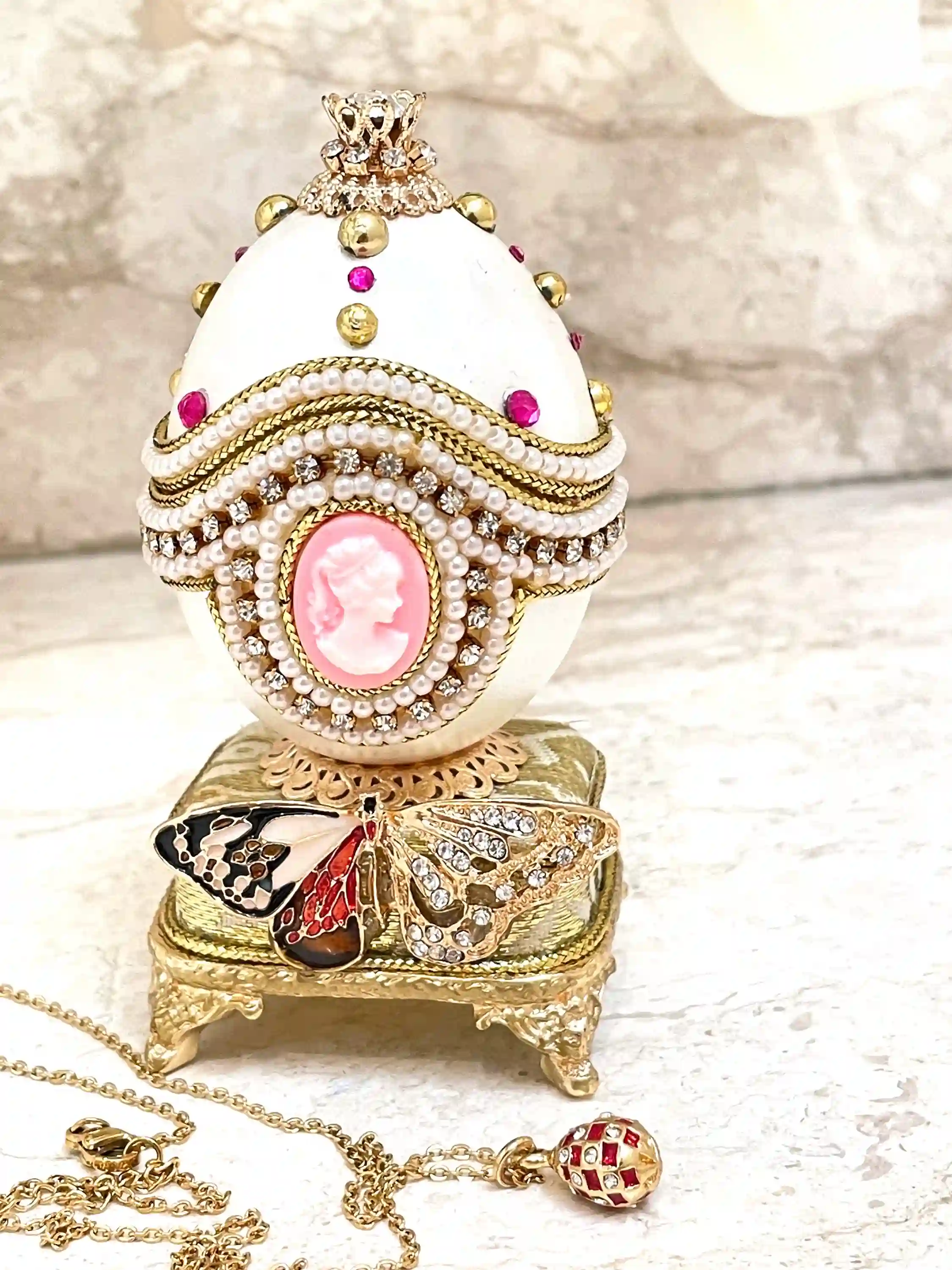 ONE Of a Kind Vintage Faberge-Style Egg Ring Box Faberge egg 25th Birthday Anniversary Gift for her Fabrege egg Christmas gift Faberge Musical egg 