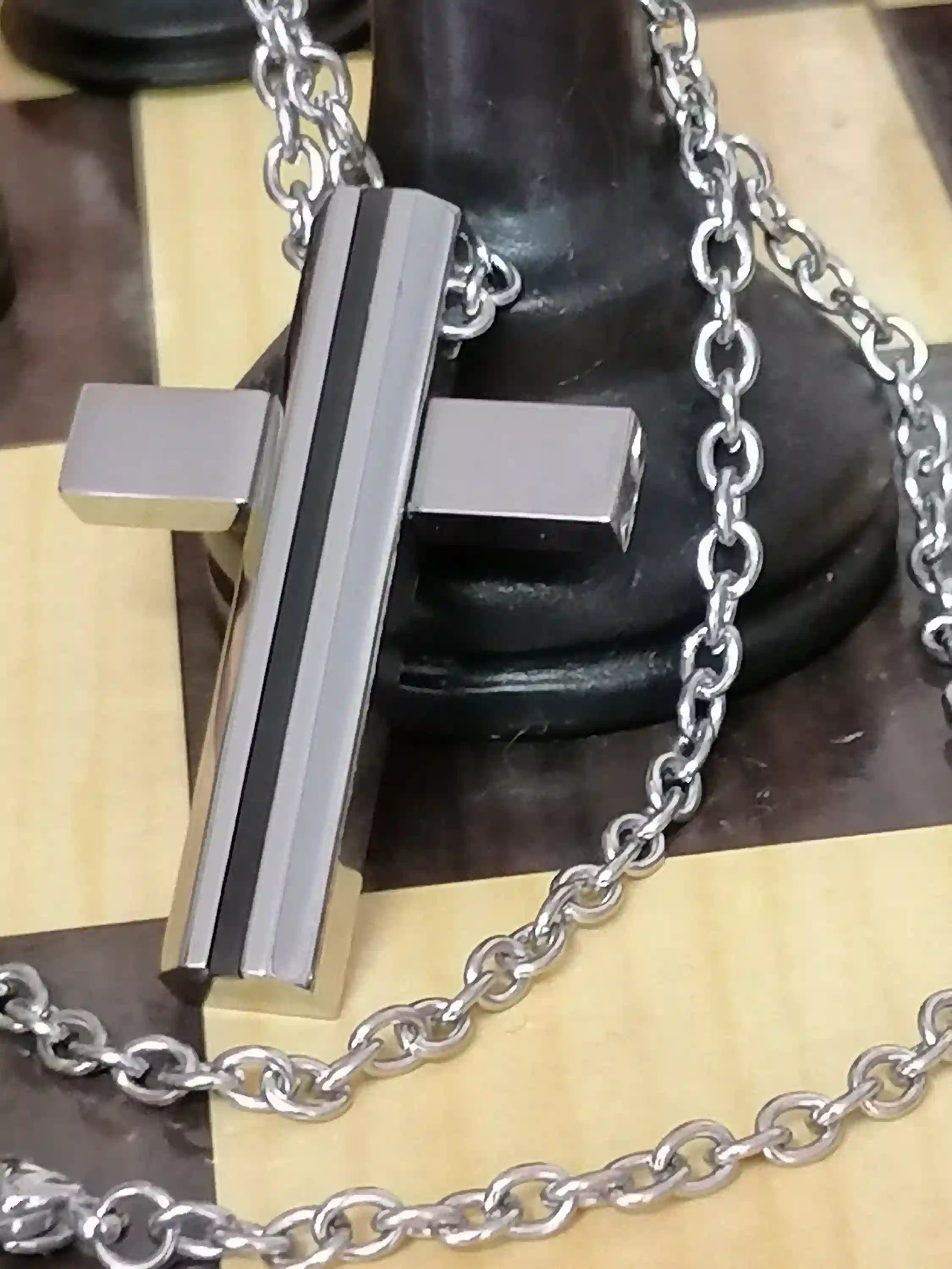 CROSS pendant Men /Christian Jewelry for men Gift idea for husband HANDMADE Onyx Cross for him /Solid SURGICAL Stainless steel Cross 31gram 